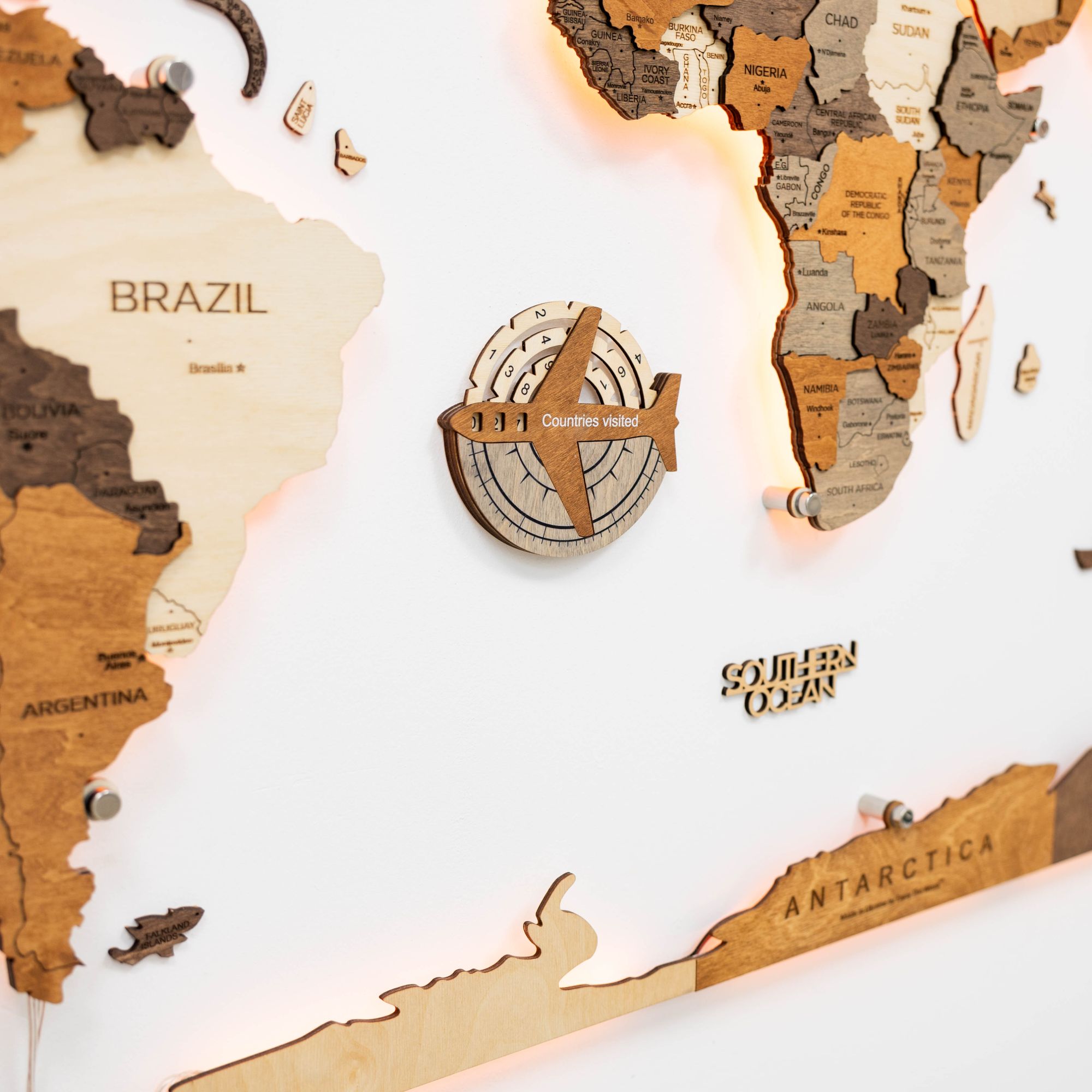 Travel Tracker 3D Wooden World Map