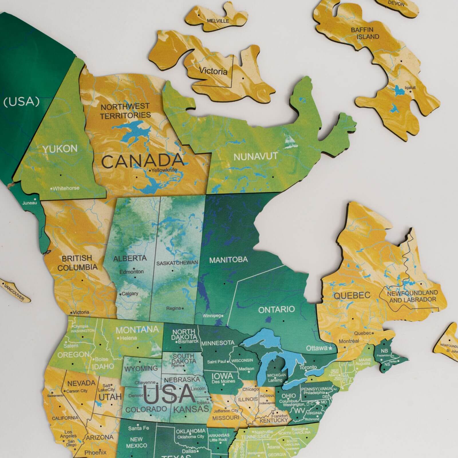 3D Wooden World Map Surface