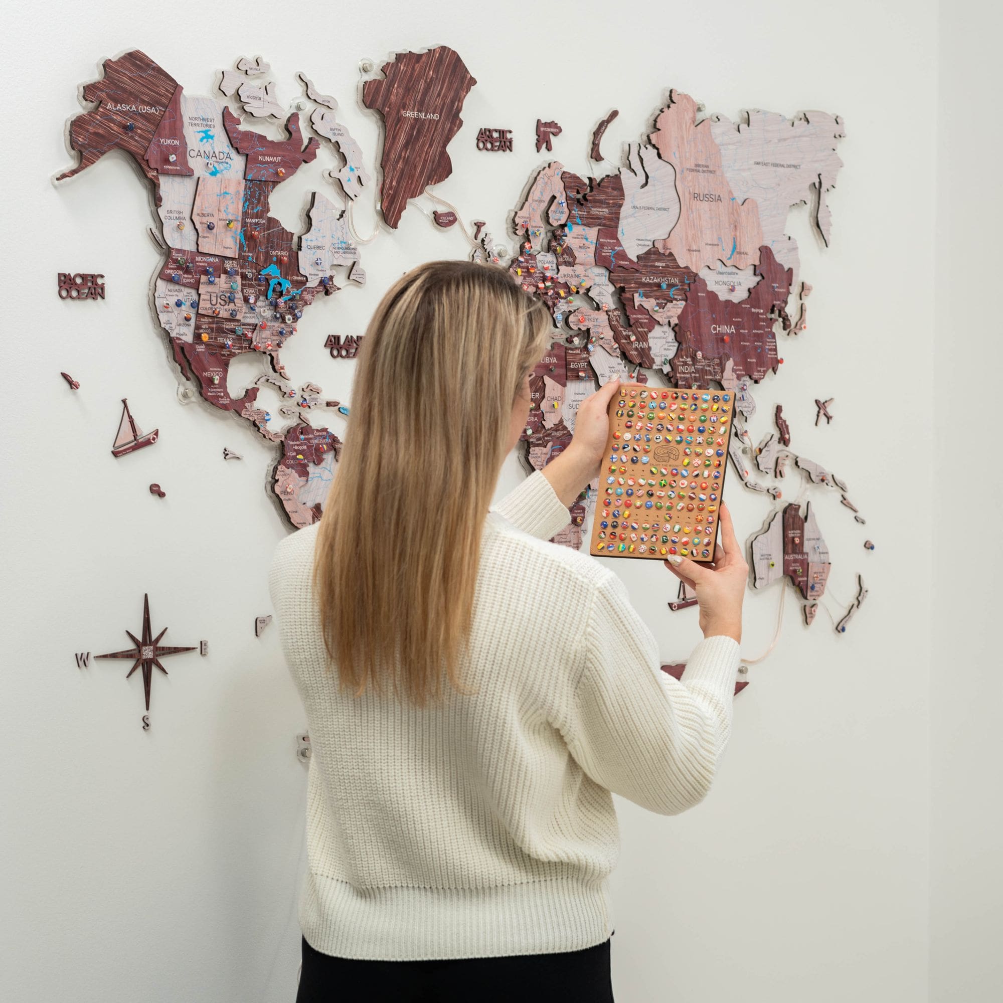 3D LUMINOUS LED Wooden World Map 2.0 Cappuccino