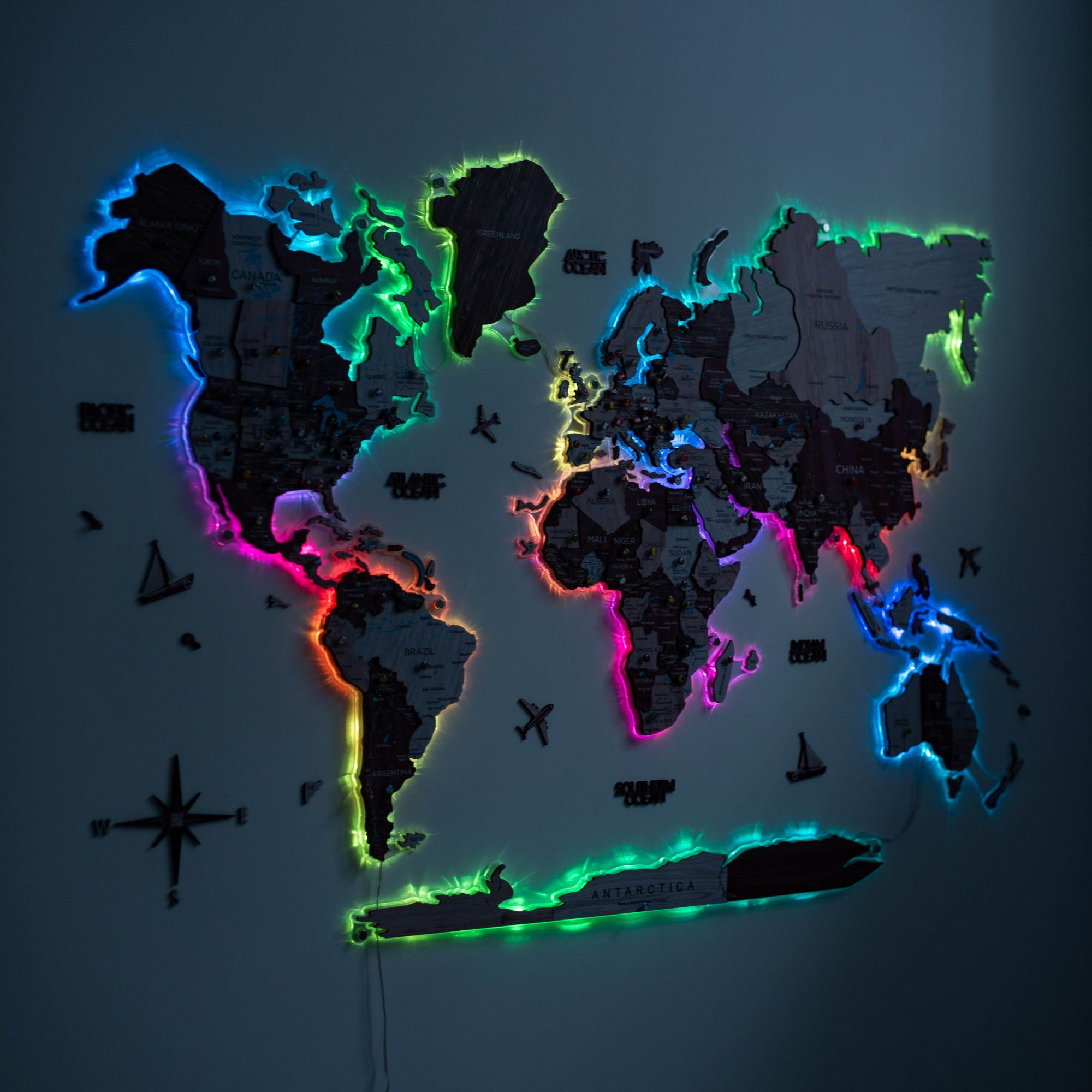 3D LUMINOUS LED Wooden World Map 2.0 Cappuccino