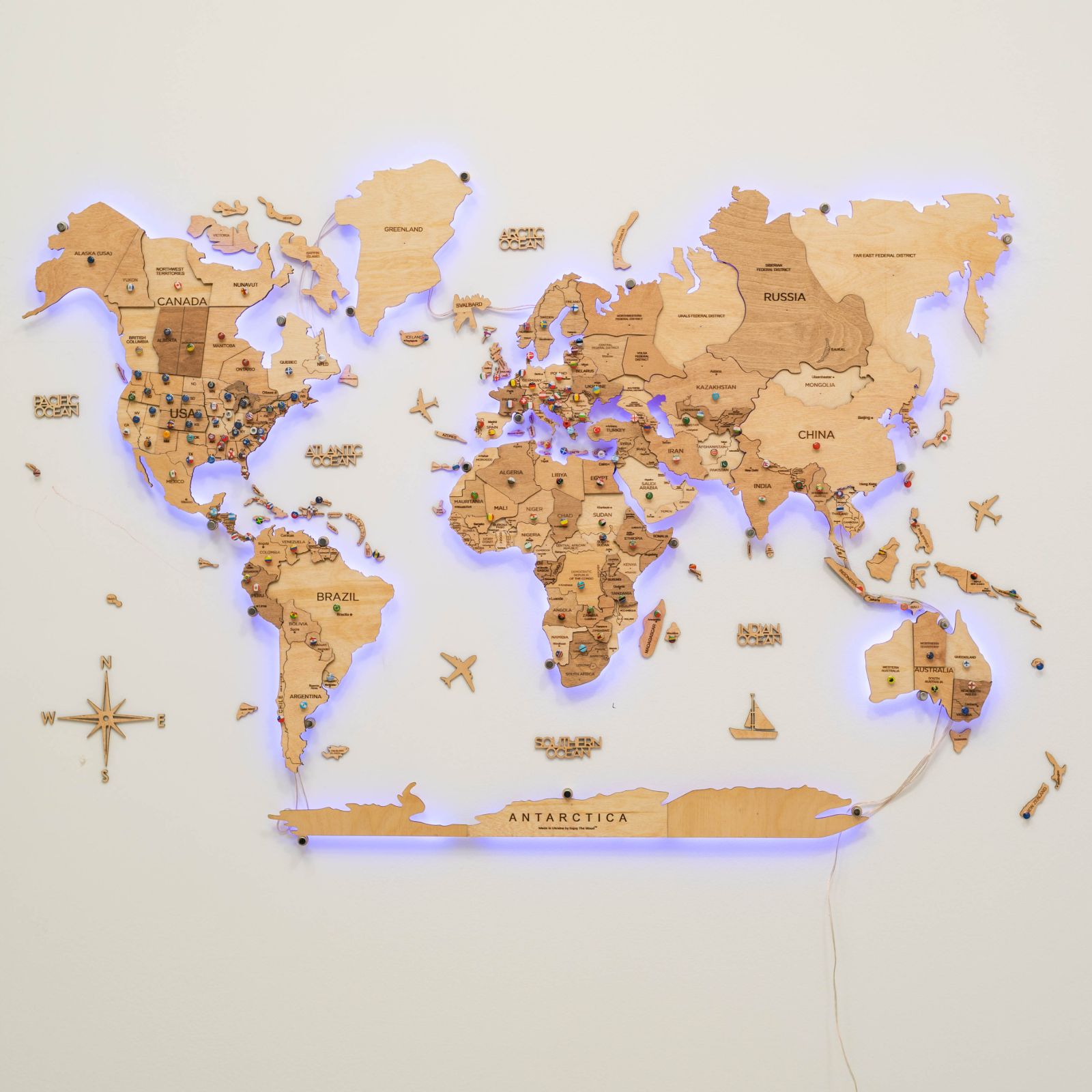 3D LED Wooden World Map 3.0 Light