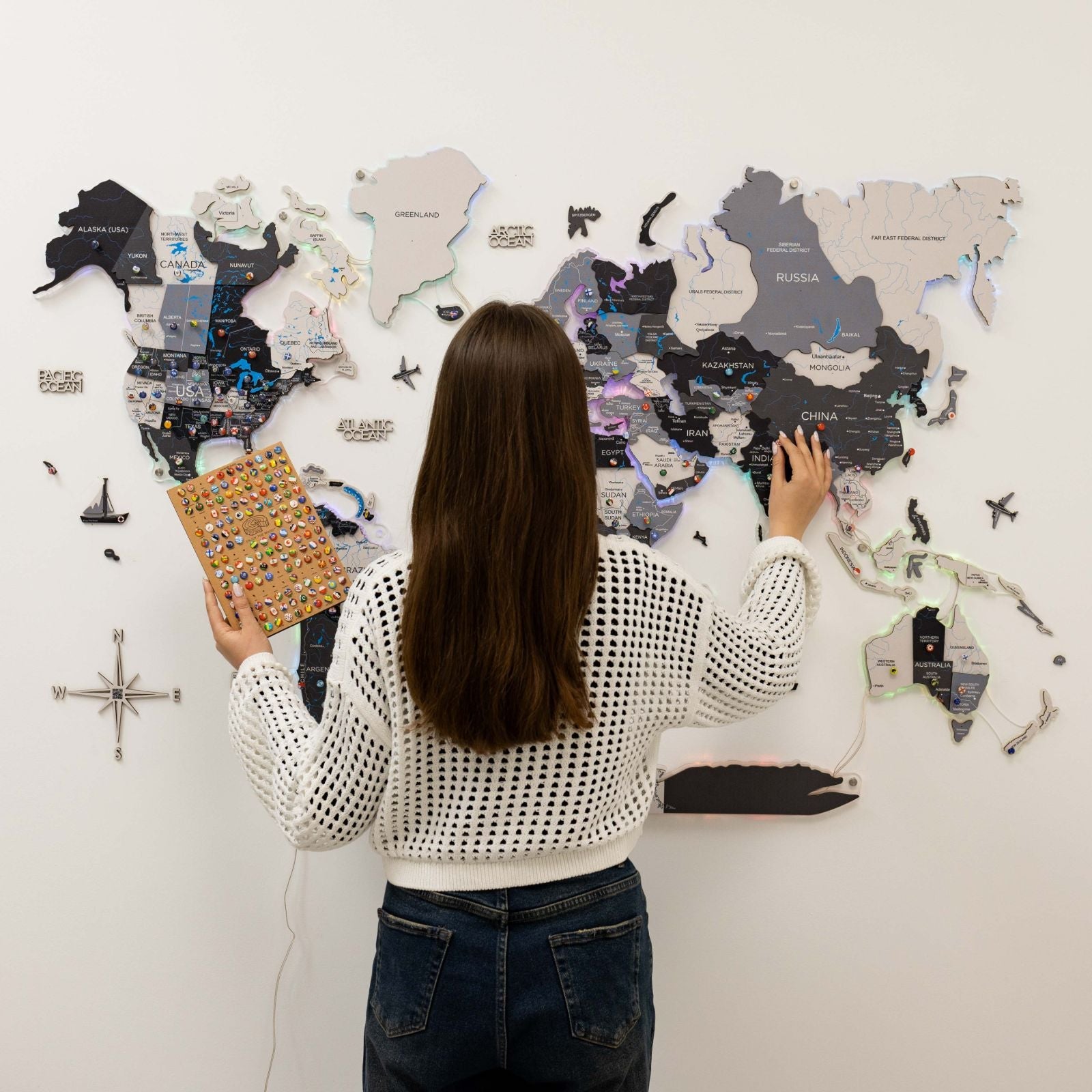 3D LUMINOUS LED Wooden World Map 2.0 Nordik