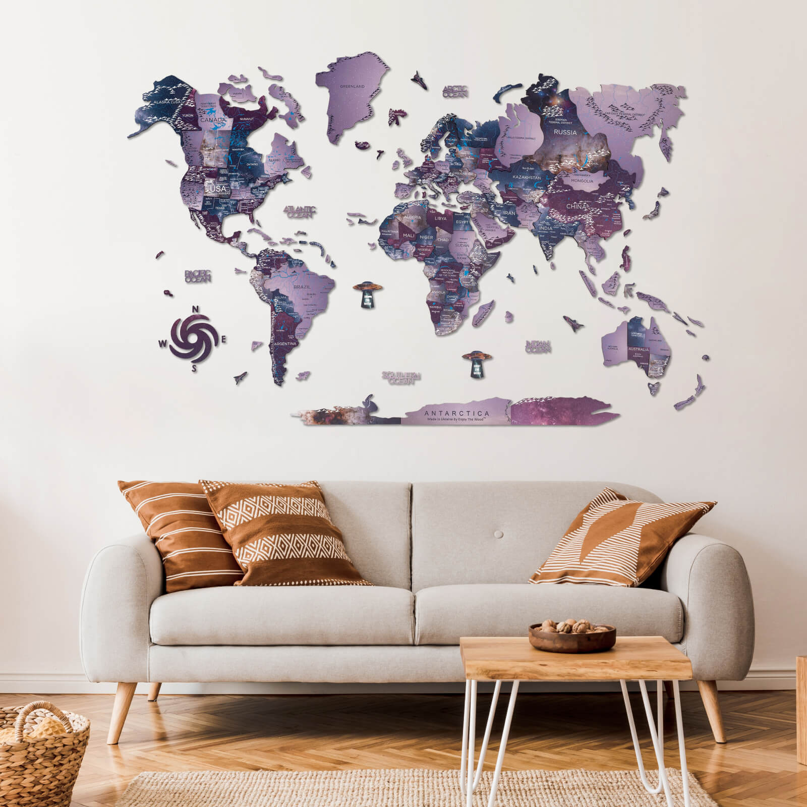 3D Wooden World Map Sirius