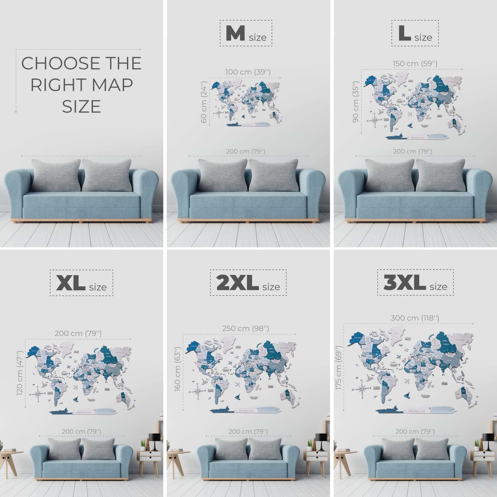 3D Luminous/Magnetic Colored Wooden World Map Aqua