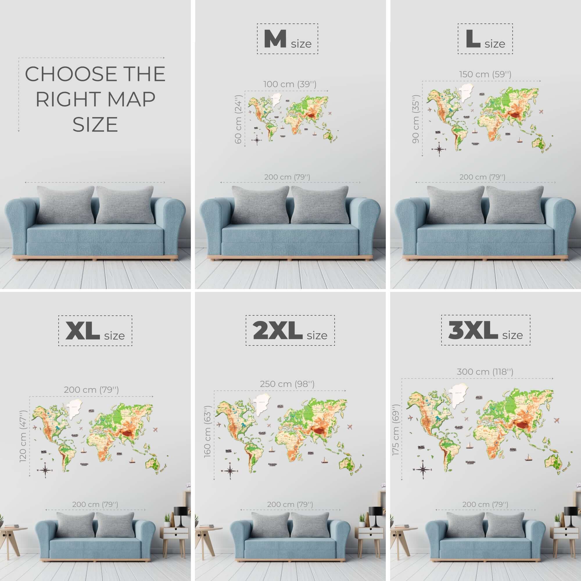 3D Luminous/Magnetic Colored Wooden World Map Physical