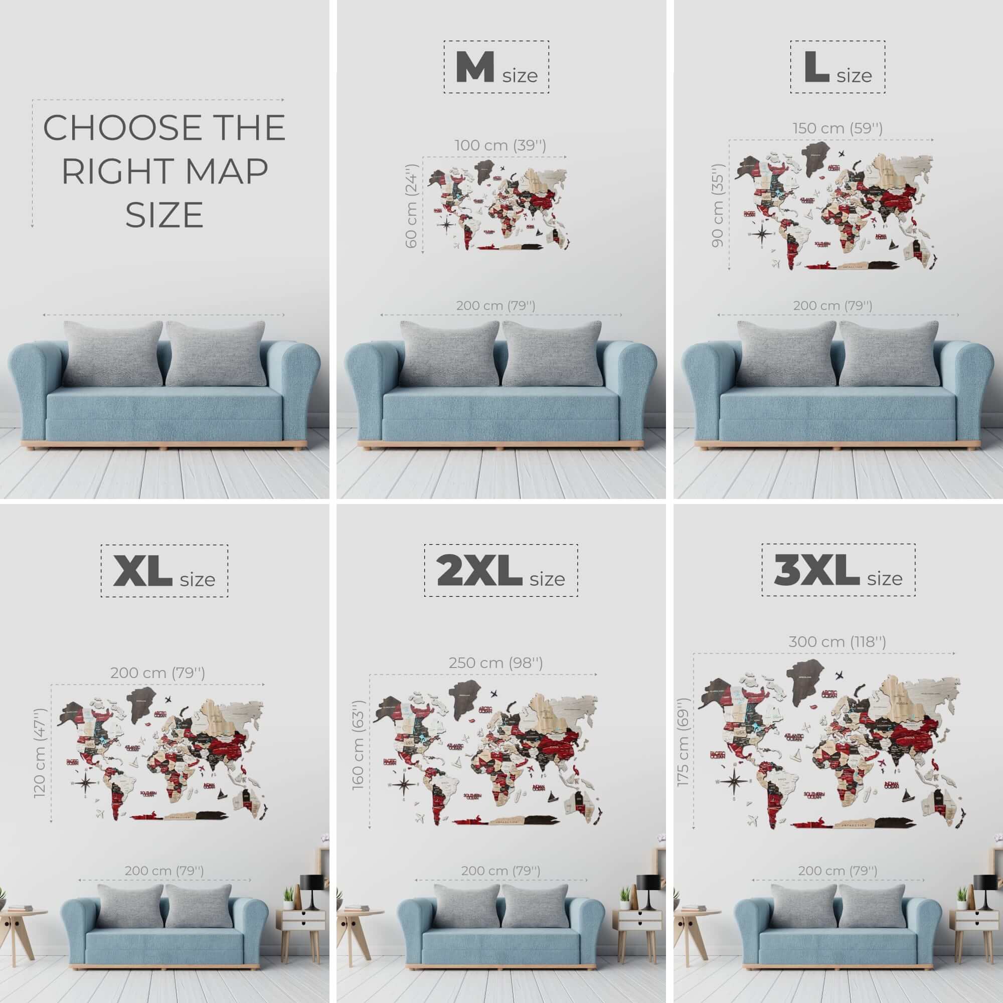 3D Luminous/Magnetic Colored Wooden World Map Urban