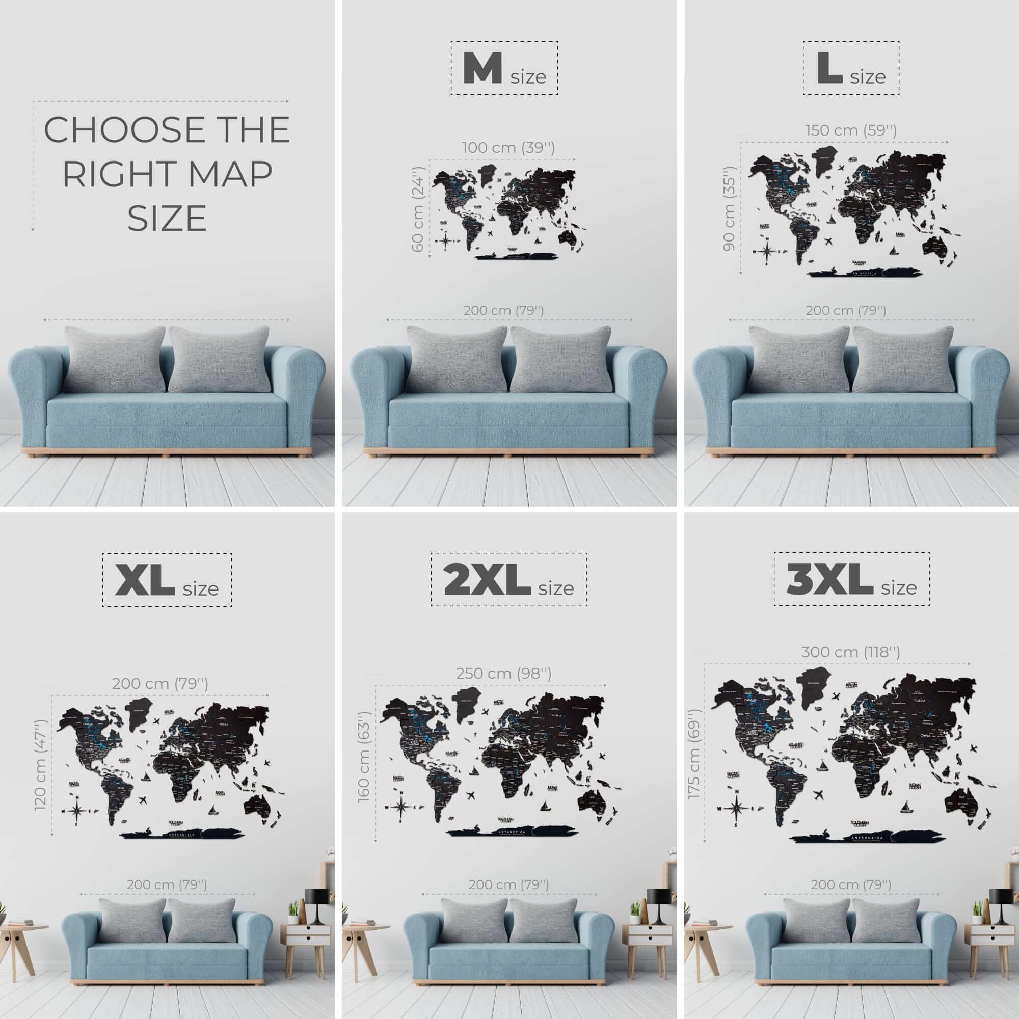 3D Wooden World Map Midnight