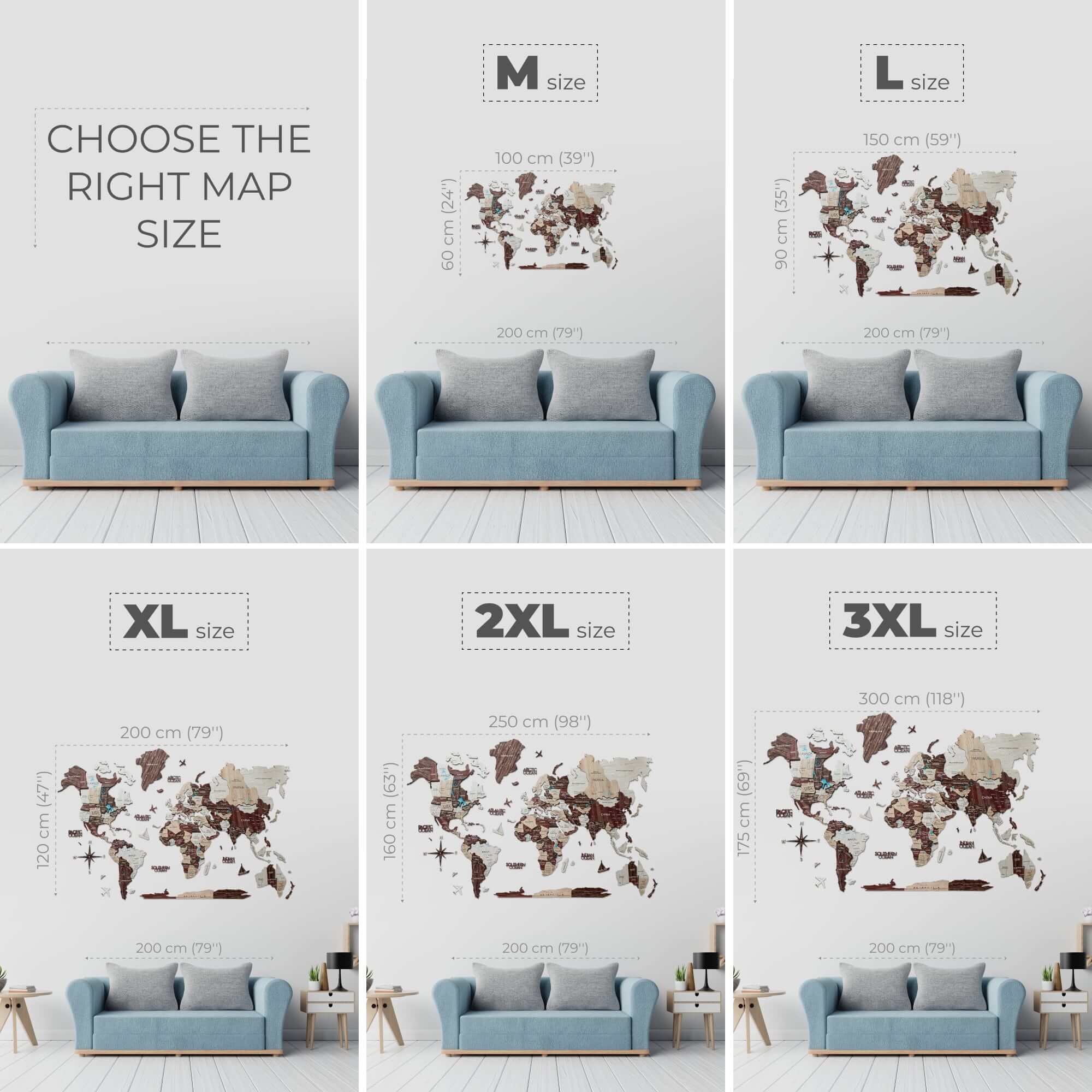 3D Luminous/Magnetic Colored Wooden World Map Cappuccino