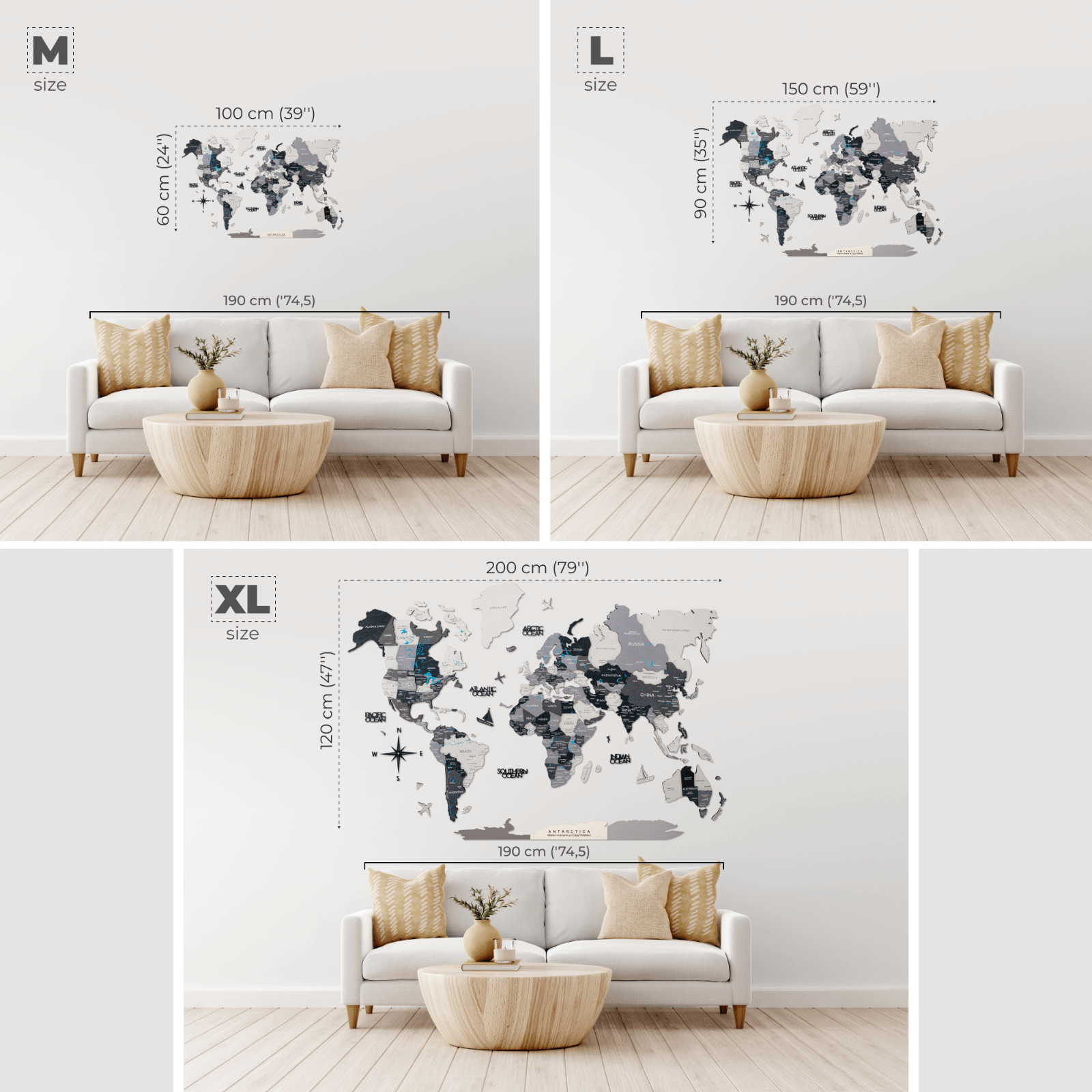 Travel Wall Decor Set: 3D Wooden Colored Map with Flag Pins