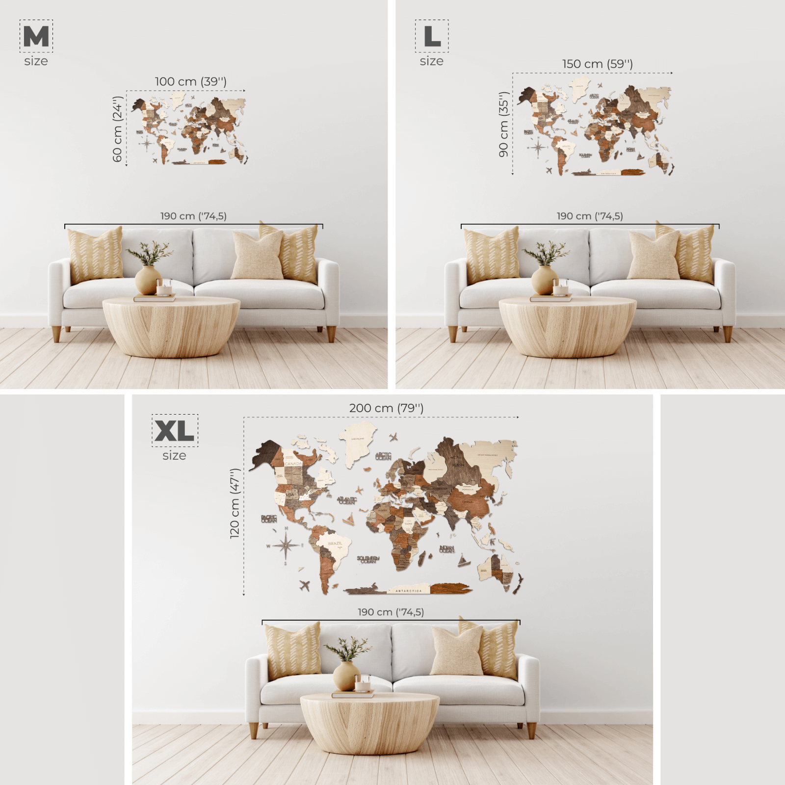 Wall Decor Bundle: 3D Wooden World Map with Flag Pins