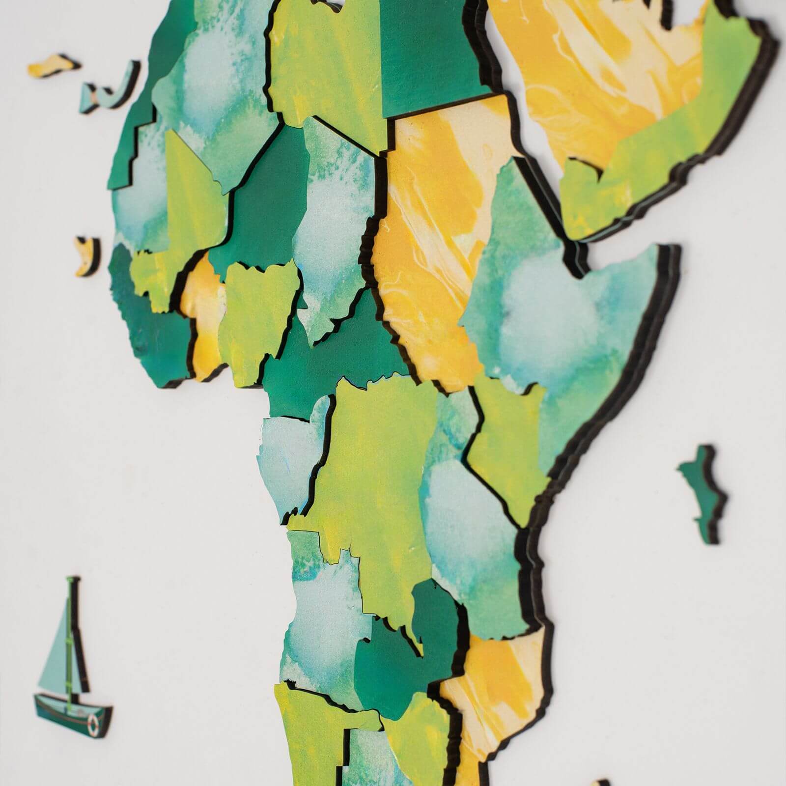 3D Wooden World Map Surface