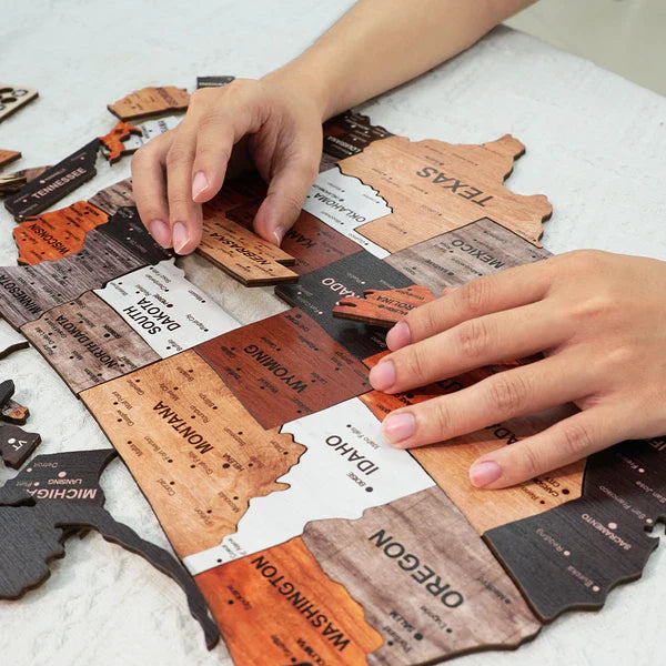 The United States & World Wooden Map Puzzle Full Packed (Made in USA)