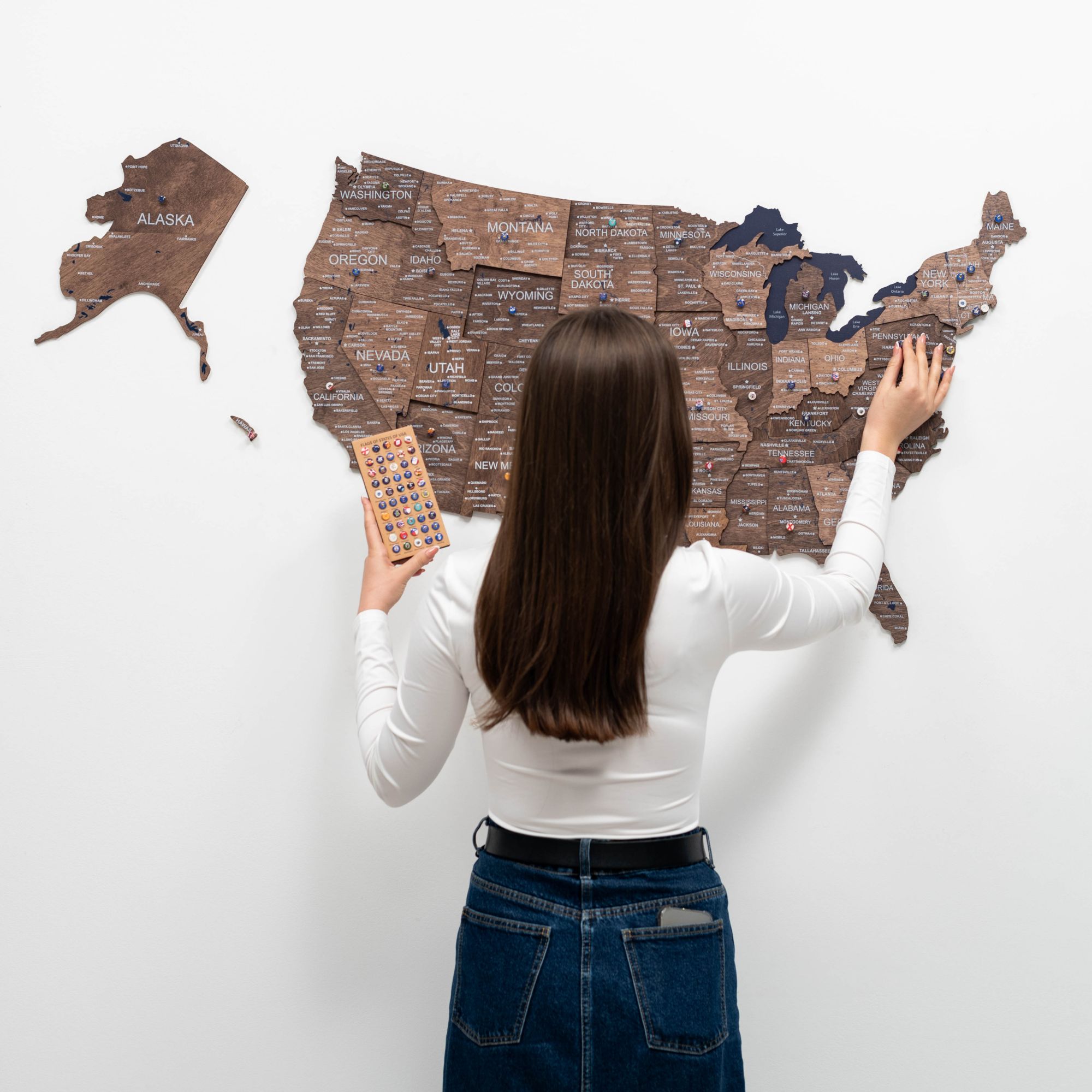 Wooden 3d Map of USA - Dark Walnut
