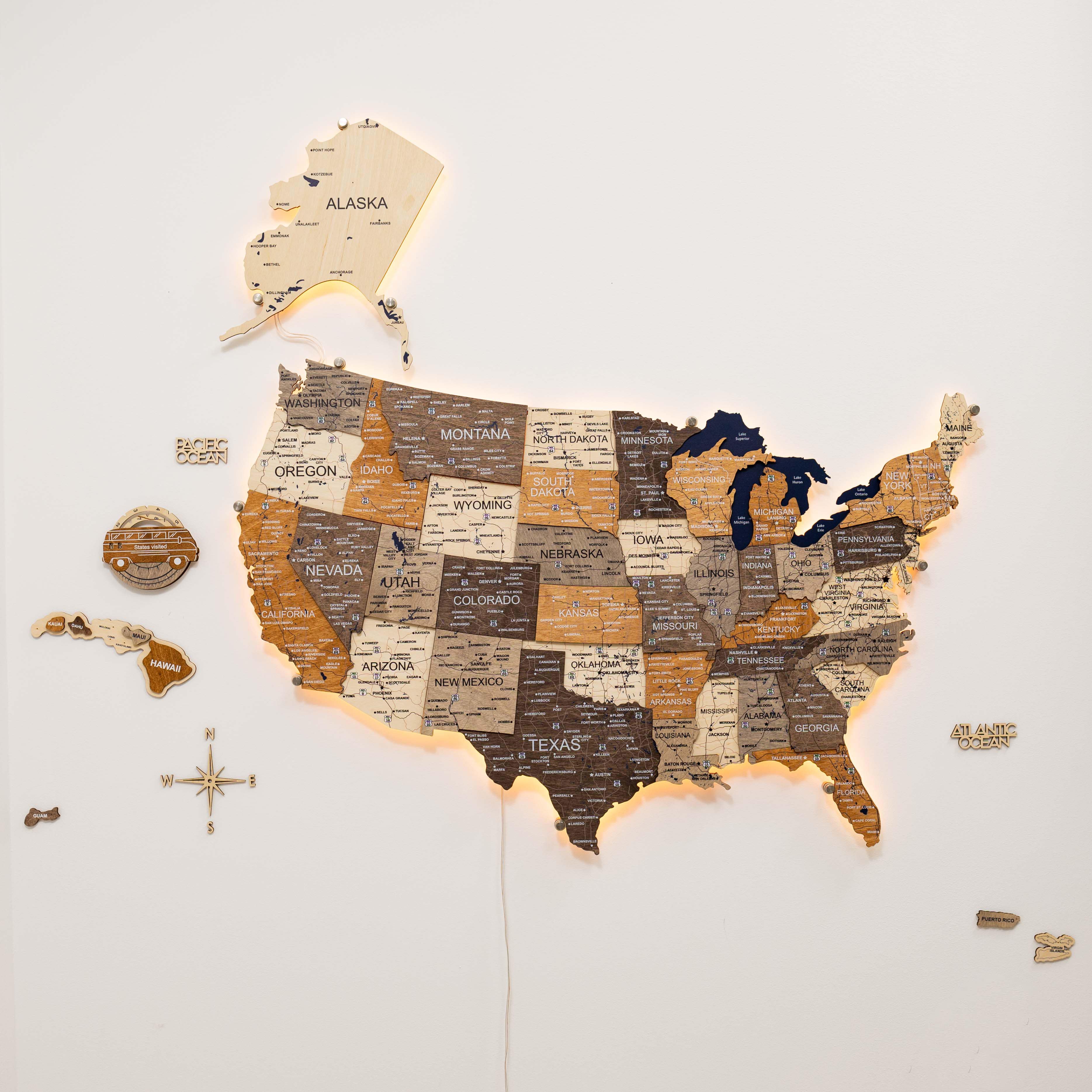 Travel Tracker 3D Wooden USA Map