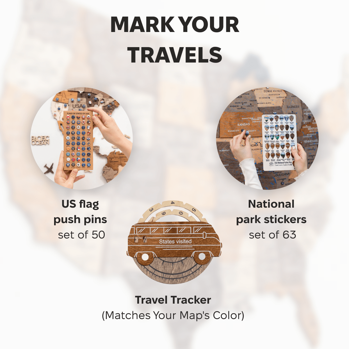 Travel Tracker 3D Wooden USA Map