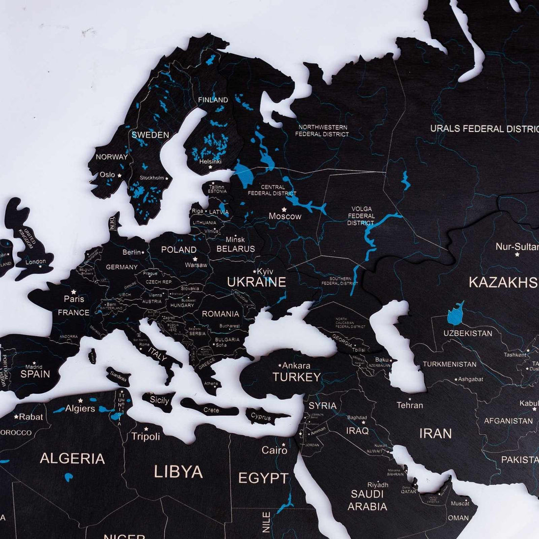 Wooden World Map Black