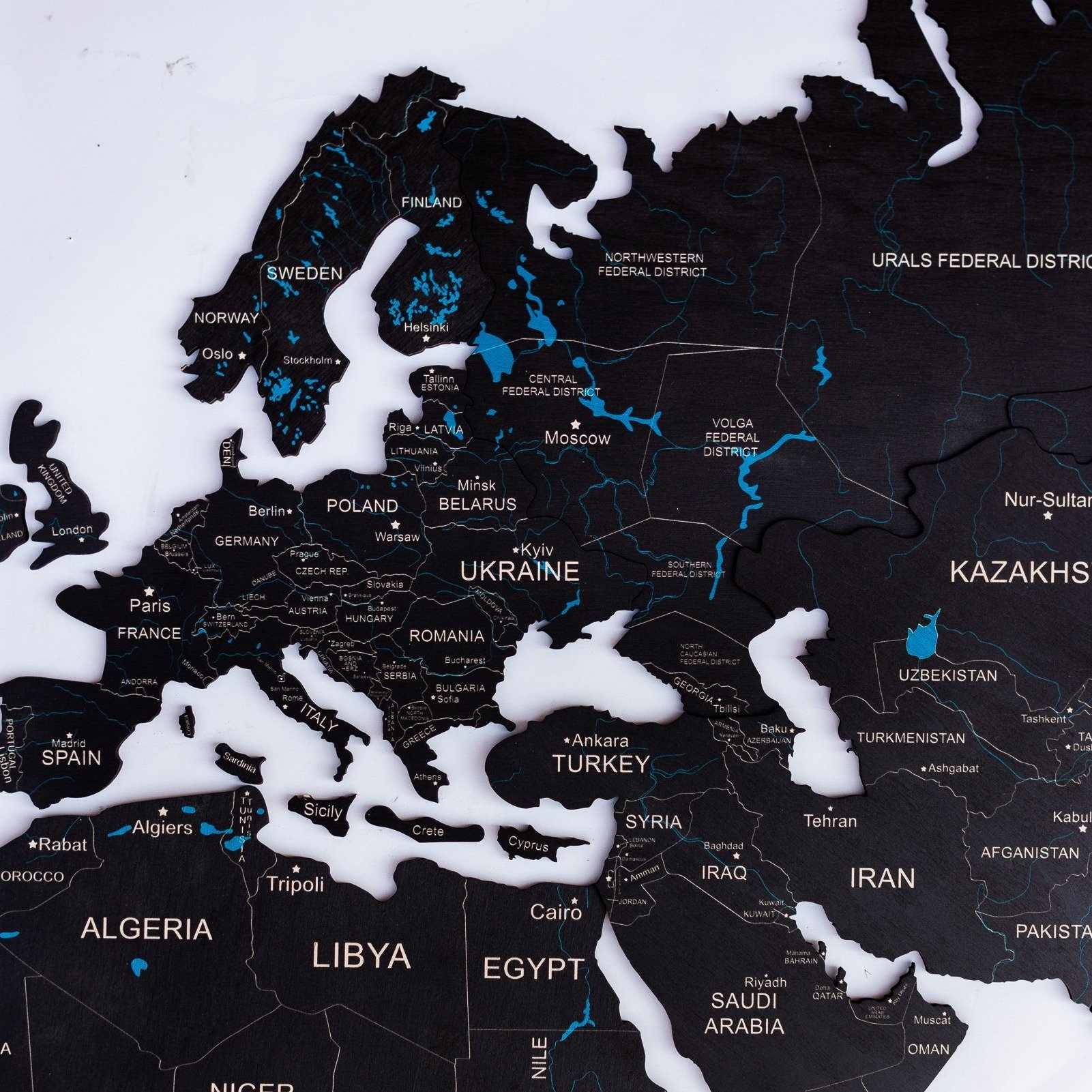 Wooden World Map Black