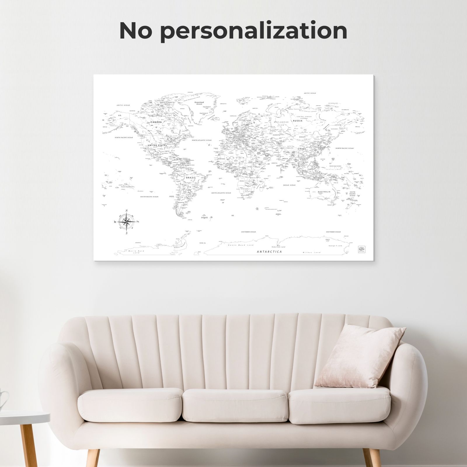 World Map on Canvas - White