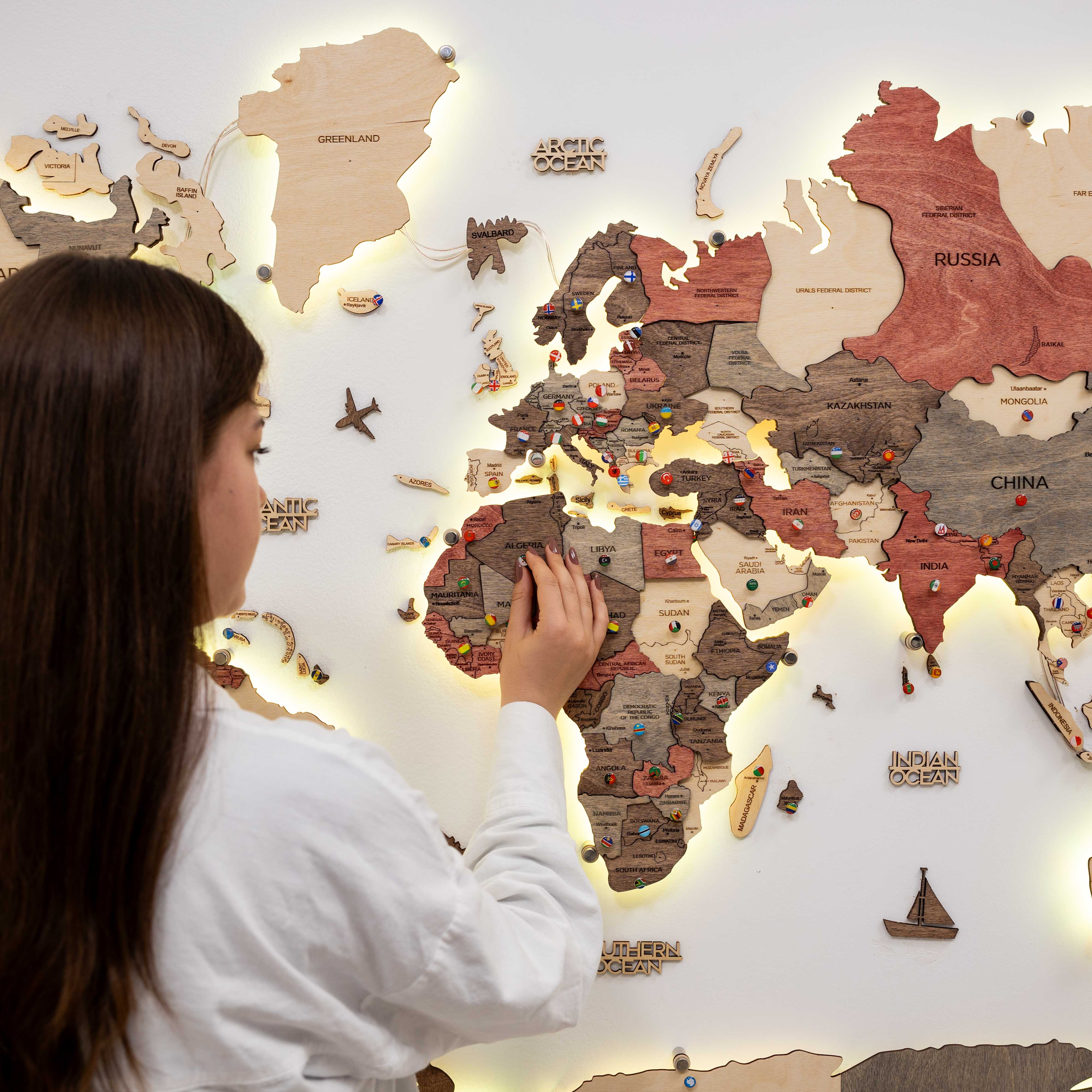 3D LED Wooden World Map 3.0 Fusion