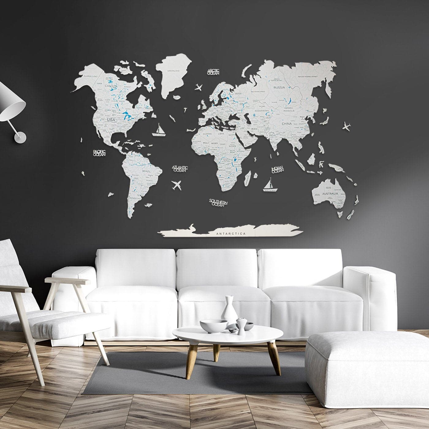 Wooden World Map Black