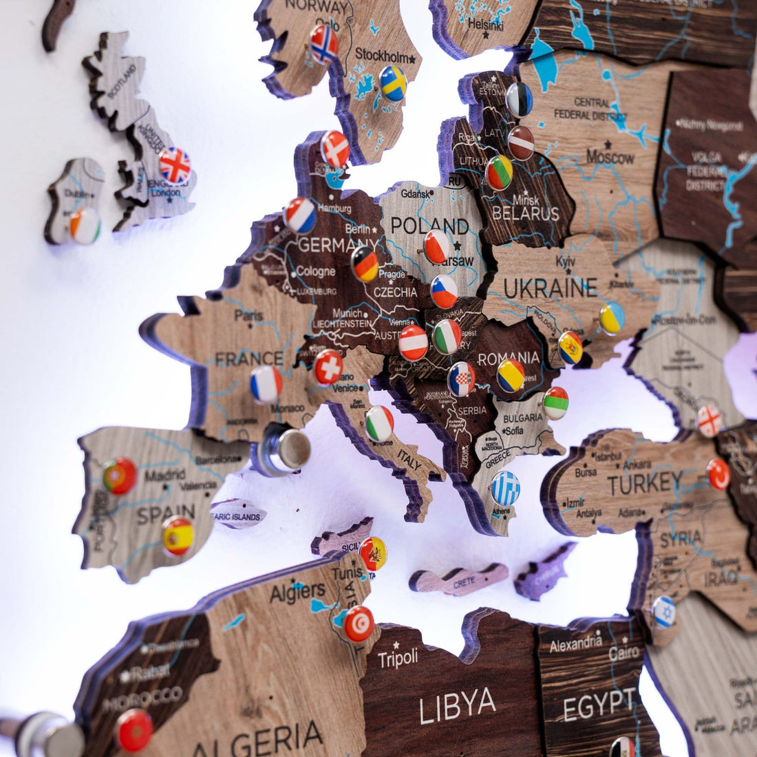 3D LED / LUMINOUS Wooden World Map 3.0 Cappuccino