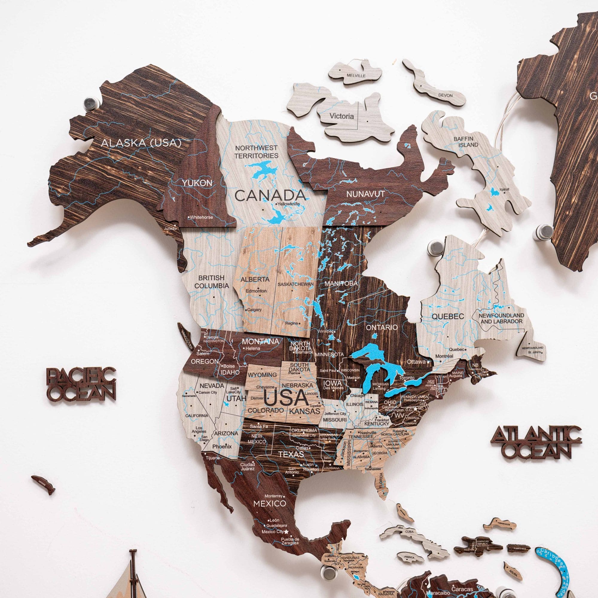 3D LED / LUMINOUS Wooden World Map 3.0 Cappuccino