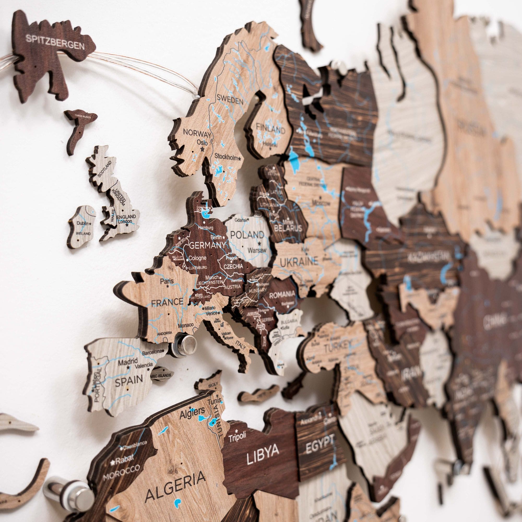 3D LED / LUMINOUS Wooden World Map 3.0 Cappuccino