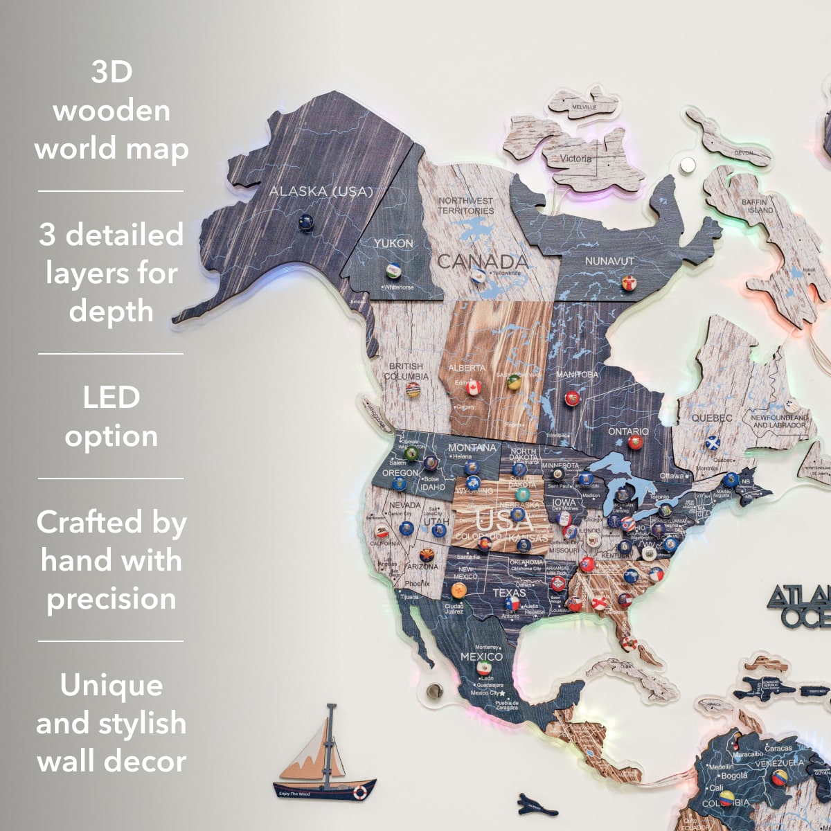 3D LUMINOUS LED Wooden World Map 2.0 Mystery