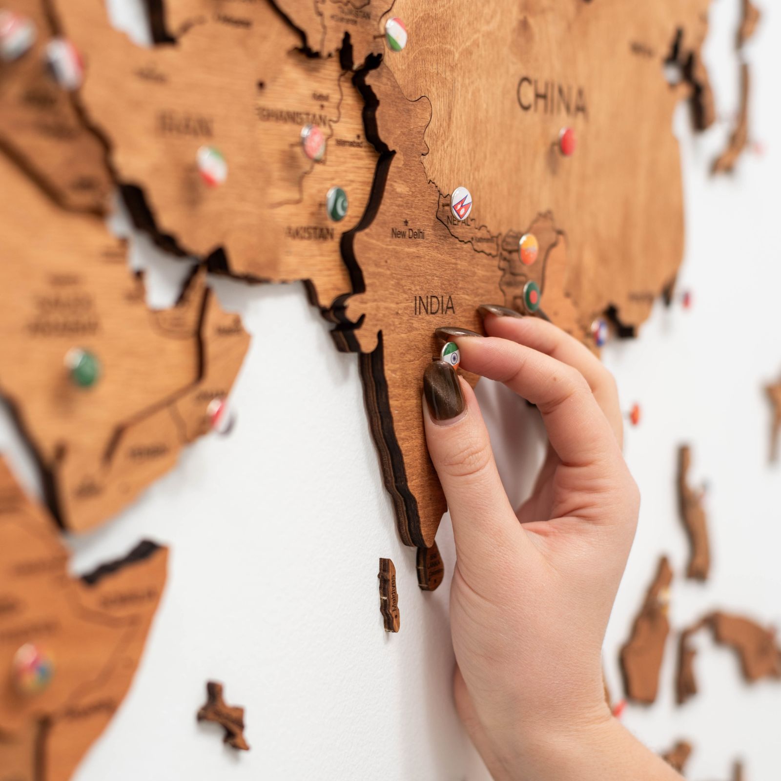3D Wooden World Map Oak