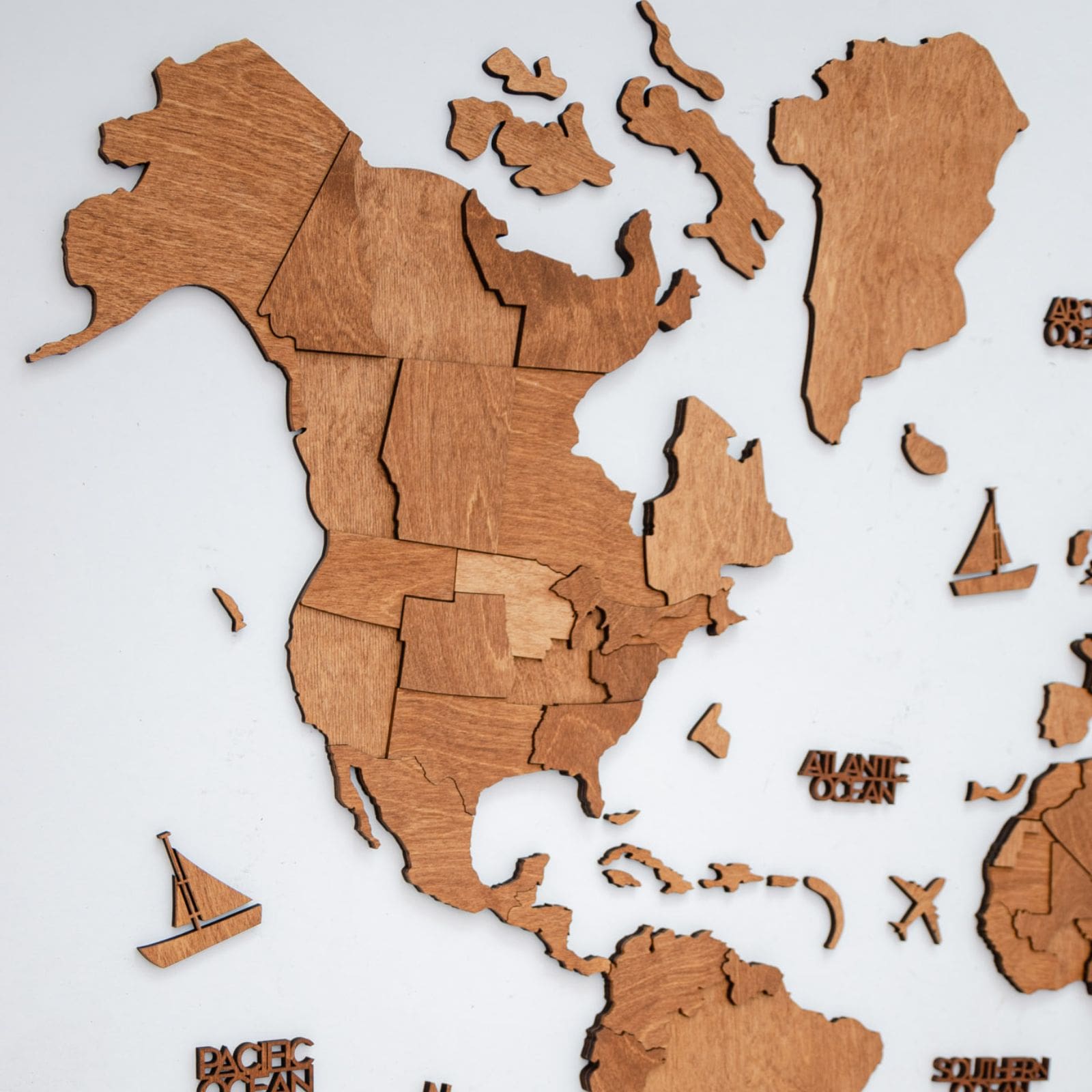 3D Wooden World Map Oak