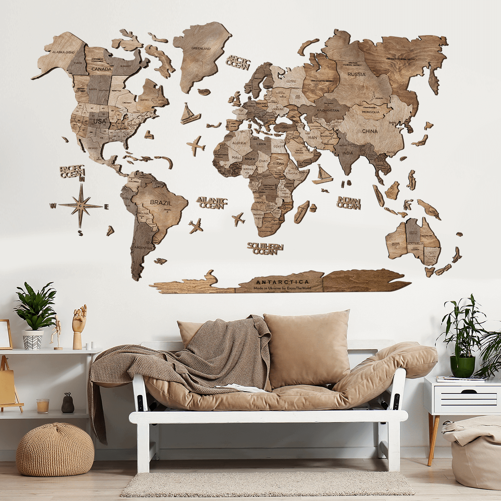 The World Wooden Map (Made in USA)
