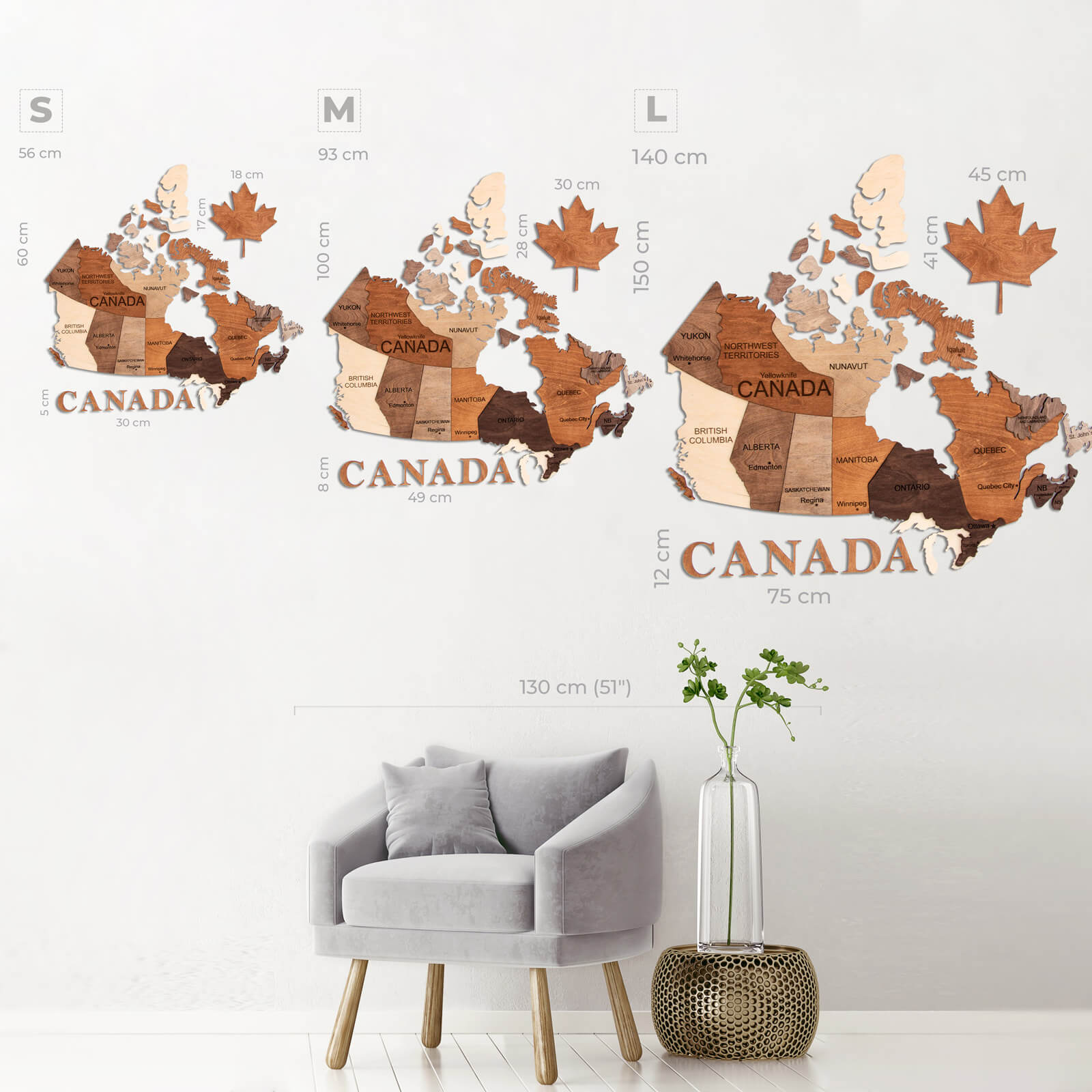 3D Canada Wooden Map Multicolor