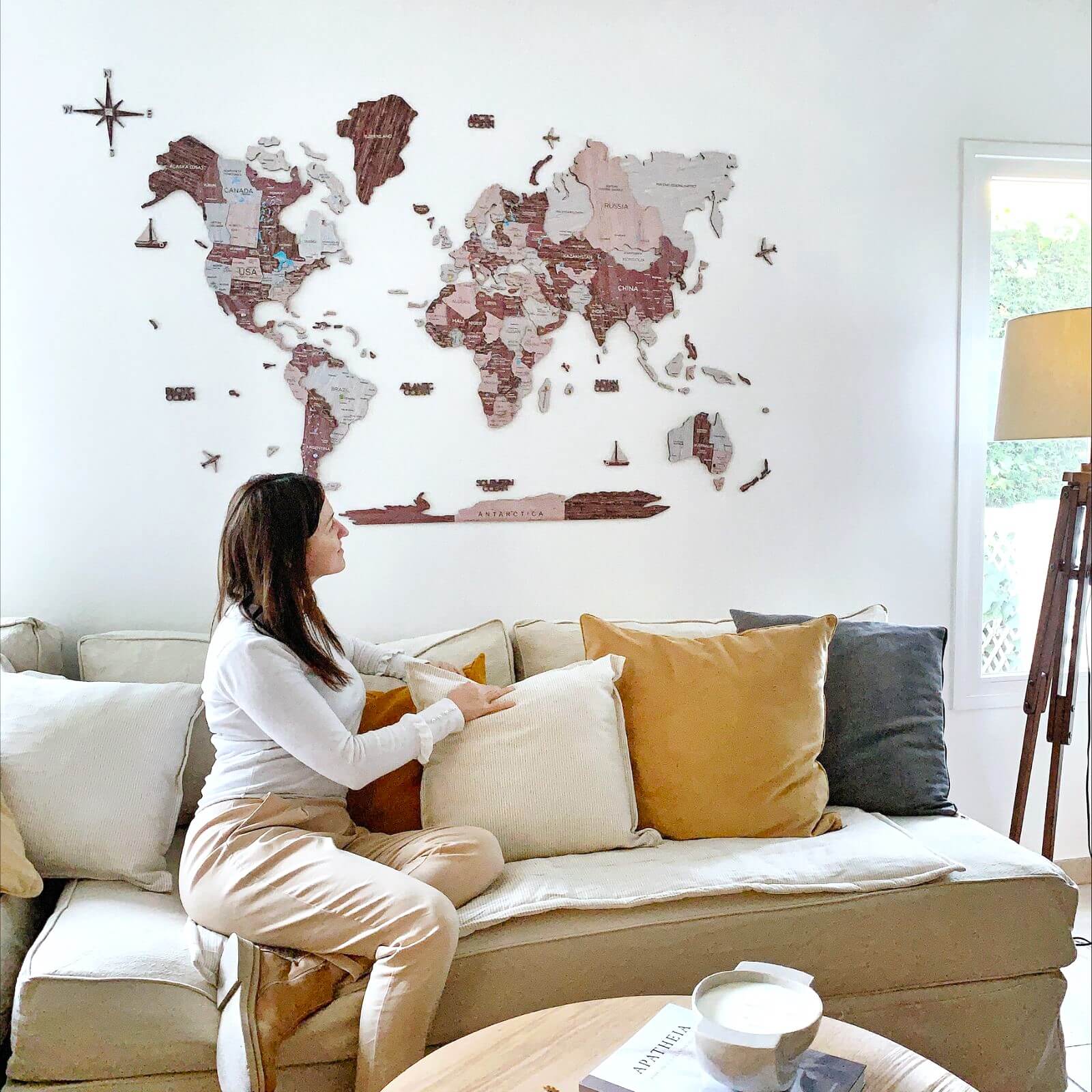 3D Wooden World Map Cappuccino