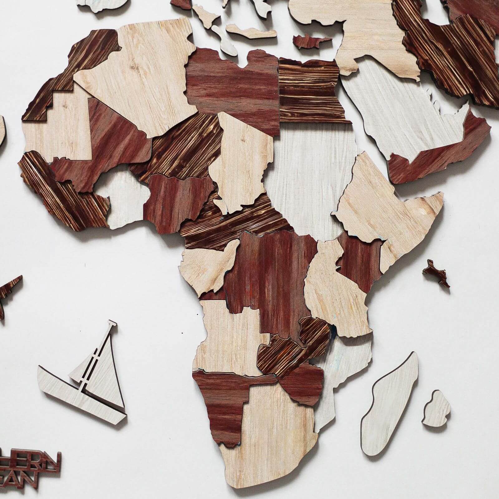 3D Luminous/Magnetic Colored Wooden World Map Cappuccino