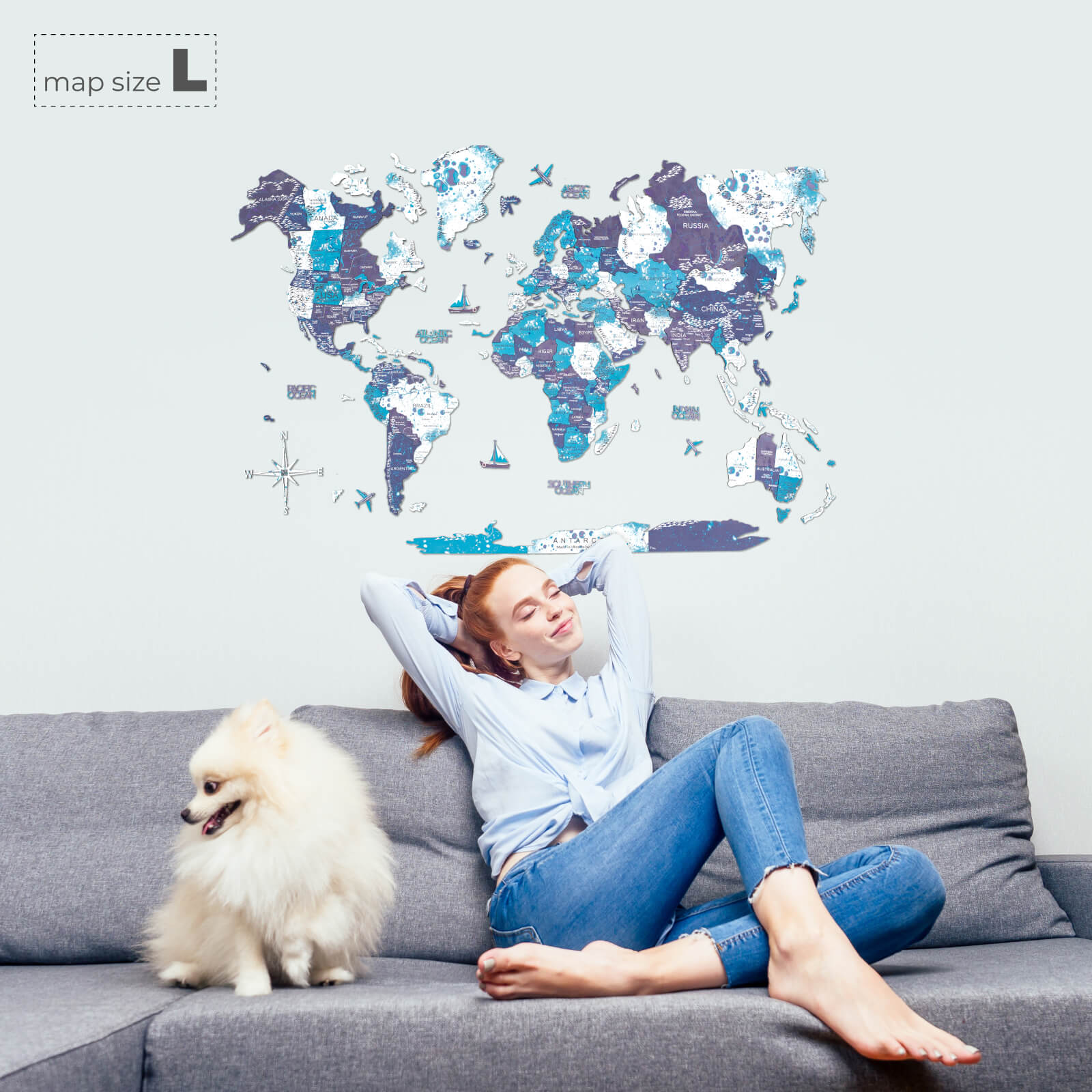 3D Wooden World Map Ocean