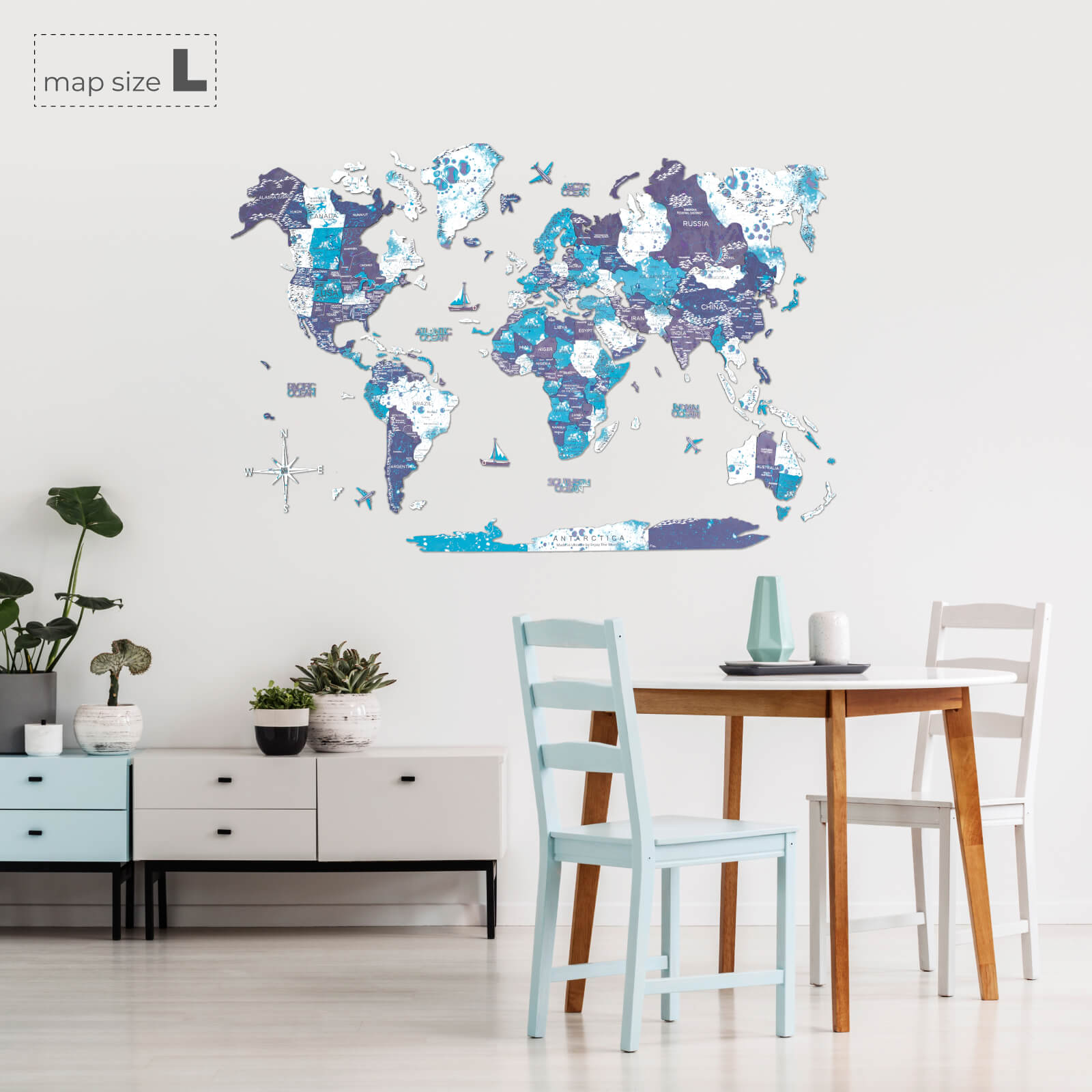 3D Wooden World Map Ocean