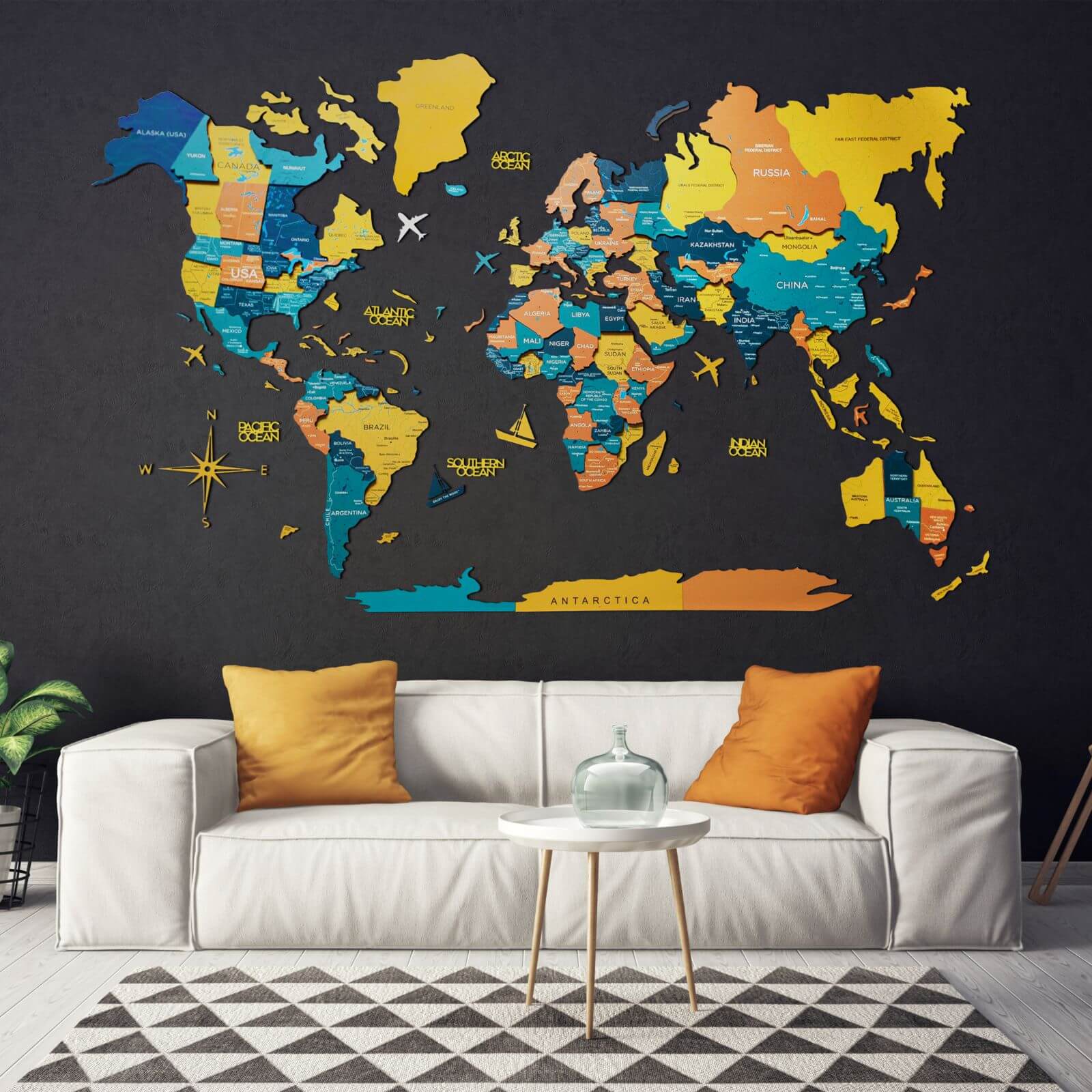 3D Wooden World Map Indie