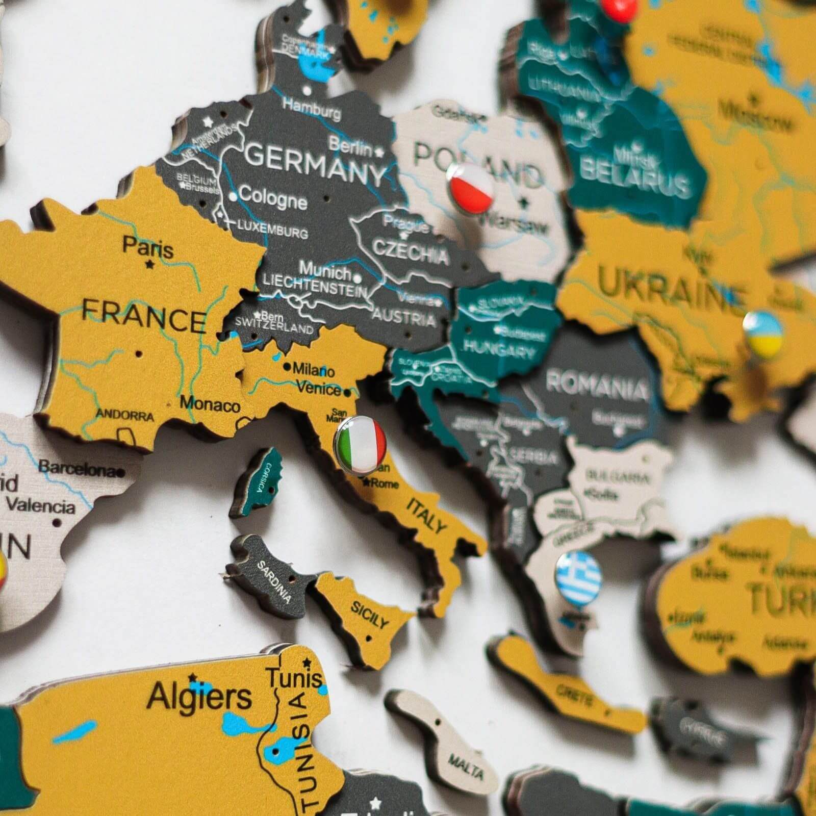 3D Wooden World Map Country