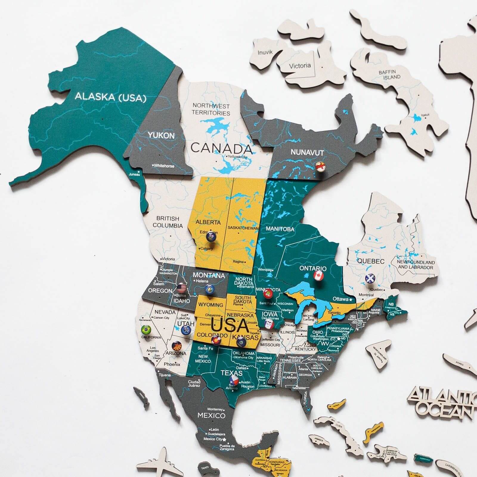 3D Wooden World Map Country