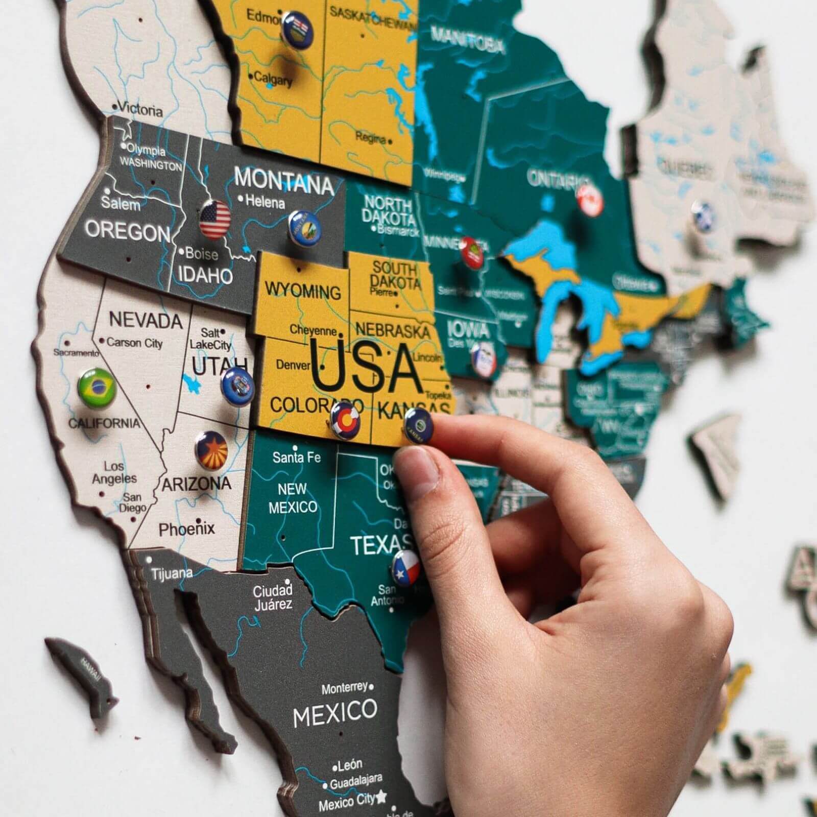 3D Wooden World Map Country
