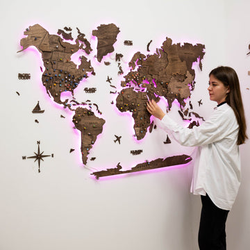 3D LED Wooden World Map 3.0 Dark Walnut