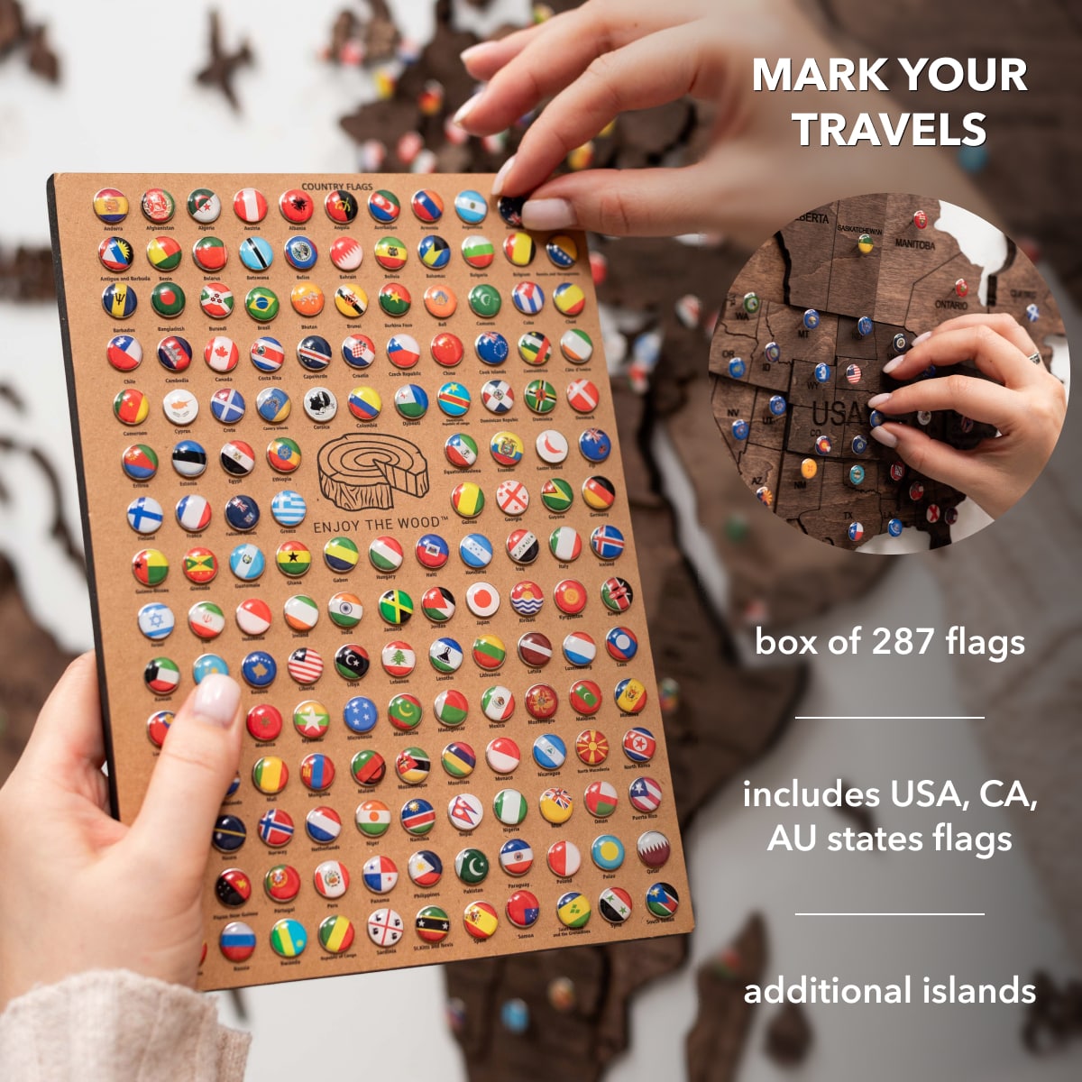 3D Wooden World Map Dark Walnut