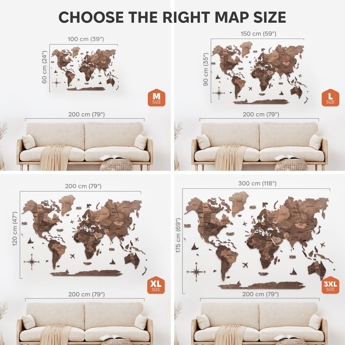 3D Wooden World Map Dark Walnut