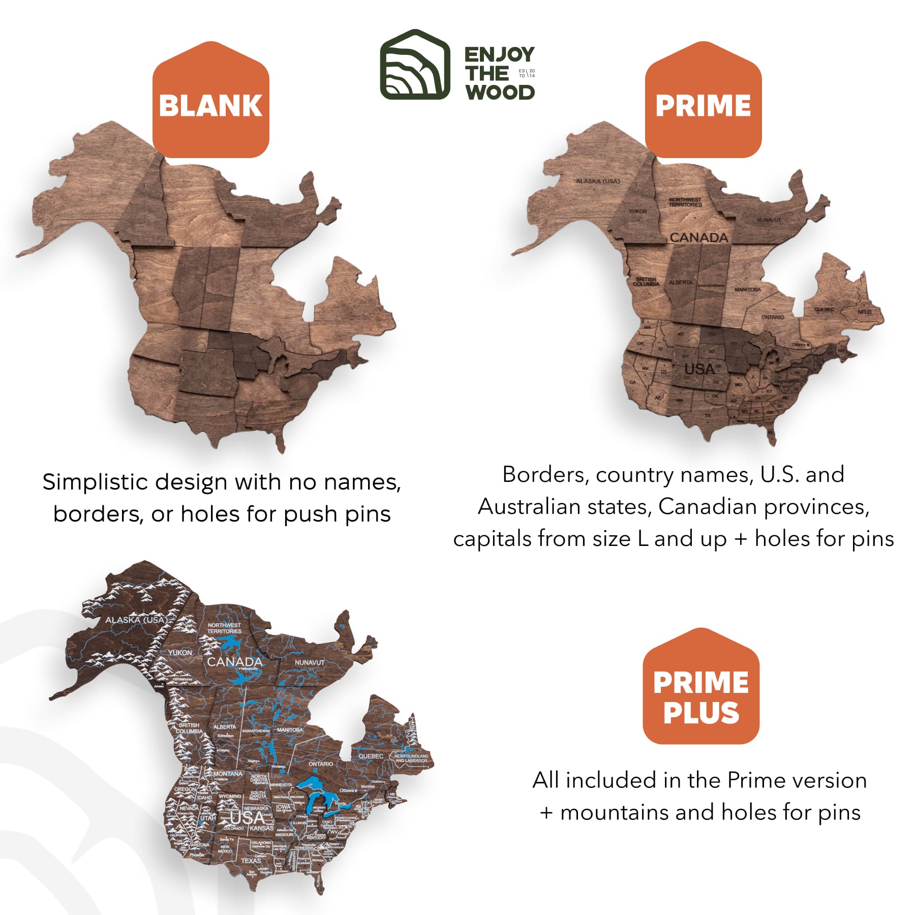 3D Wooden World Map Dark Walnut