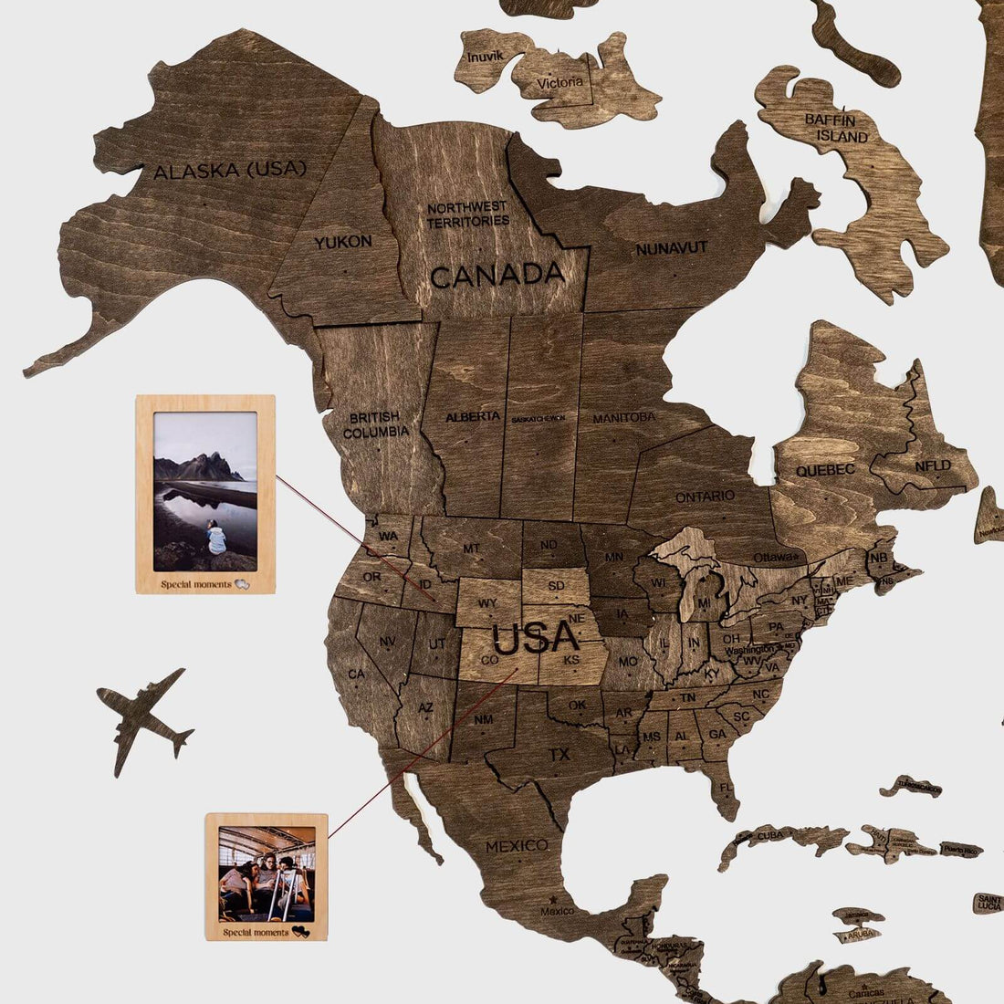 3D Wooden World Map Dark Walnut (for US only)