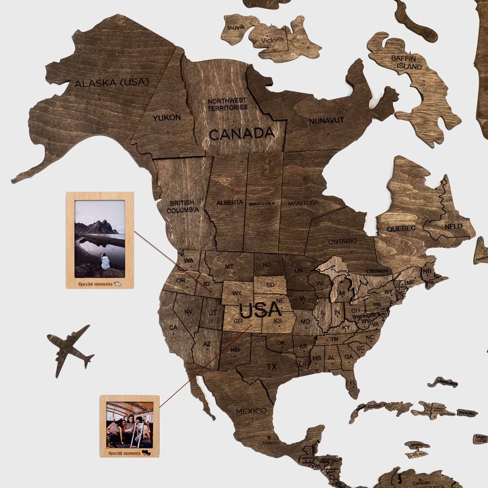 3D Wooden World Map Dark Walnut (for US only)