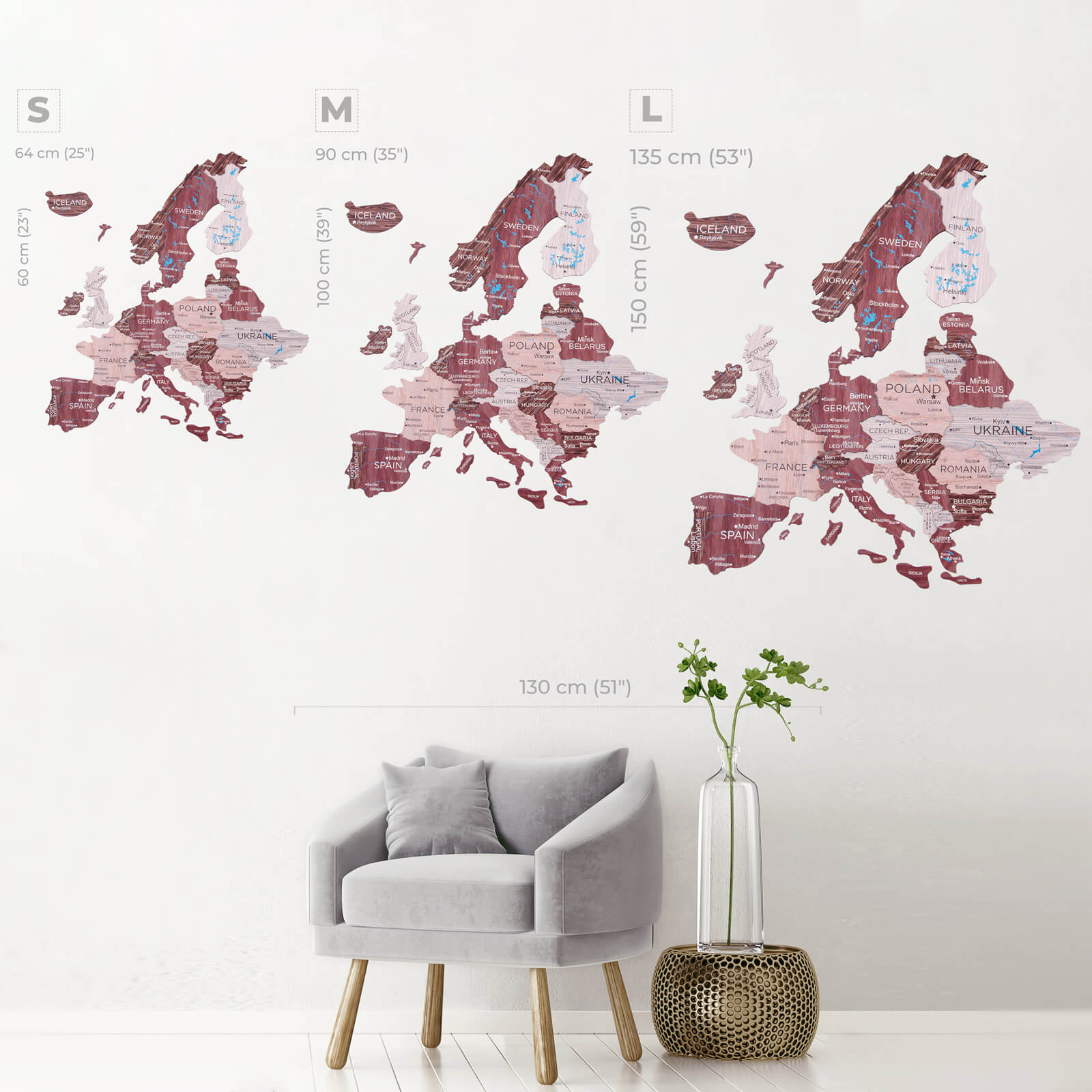 3D Europe Wooden Map Cappuccino