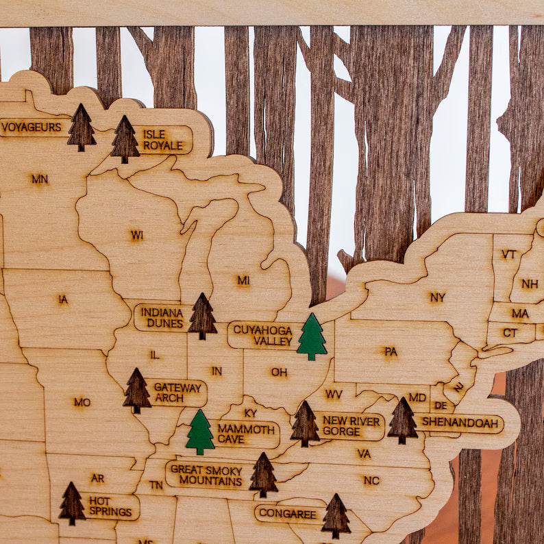 National Parks Wooden Map – Your American Dream Checklist