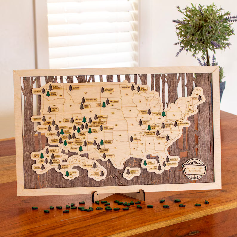 National Parks Wooden Map – Your American Dream Checklist