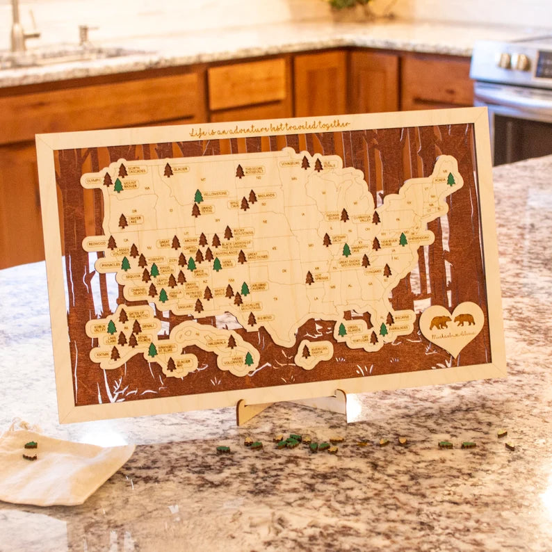 National Parks Wooden Map – Your American Dream Checklist